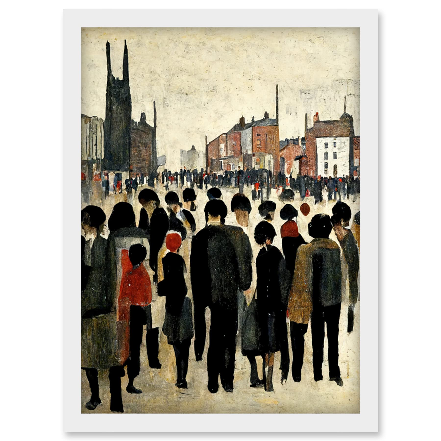 Doppelganger33 LTD 1940 Mid Century Industrial Northern Crowds In Street Cityscape Artwork Framed Wall Art Print A4