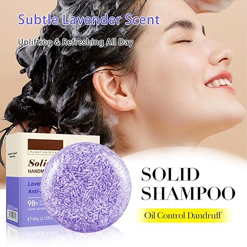 Miniatura 2 de Barra de champú de aceite esencial de lavanda, limpieza profunda e hidratación, alivia la picazón y la caspa, deja el cabello suave, brillante y
