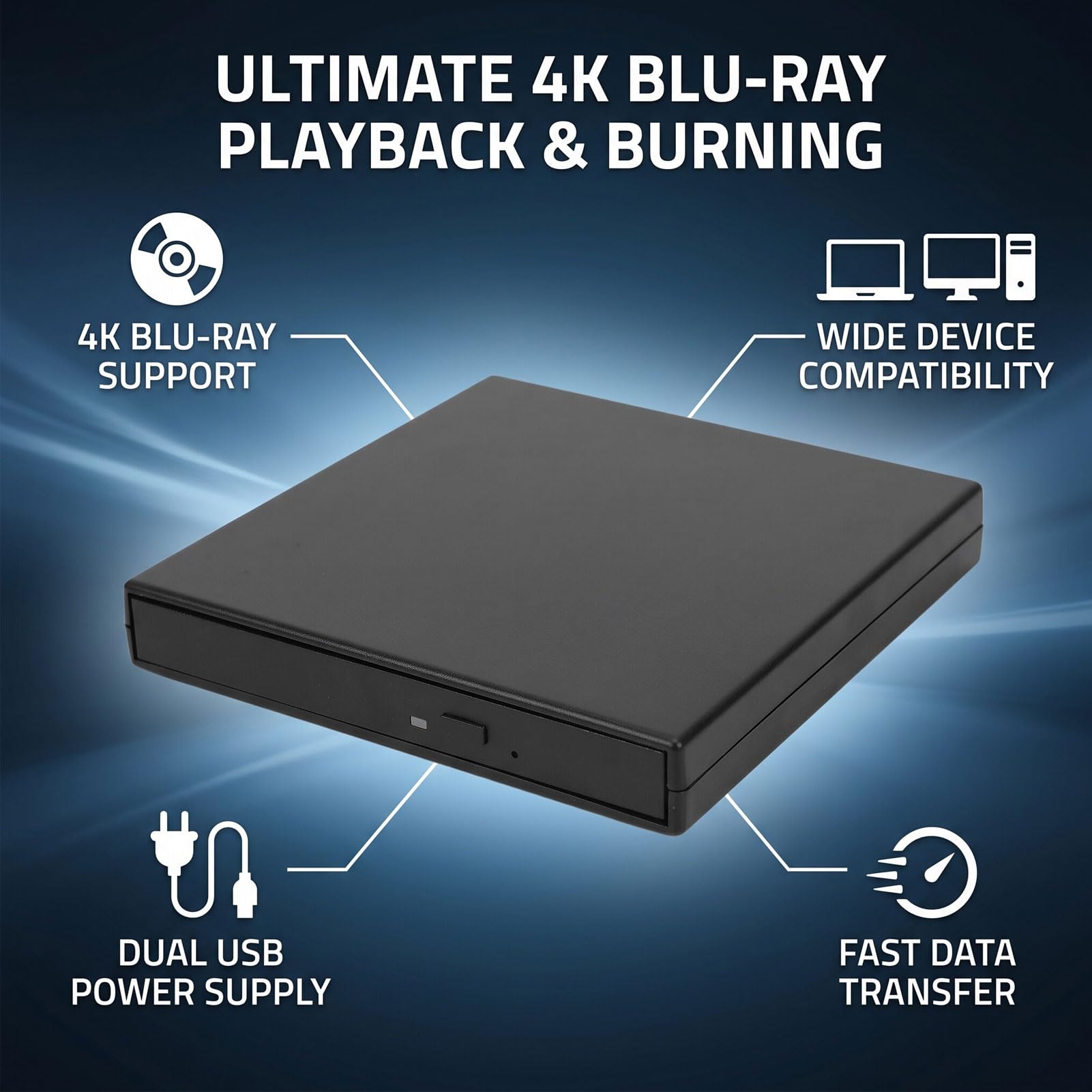 Zunate Unidad óptica Externa USB 4K, Multimedia BD DVD CD de 5 Gbps (Silver)