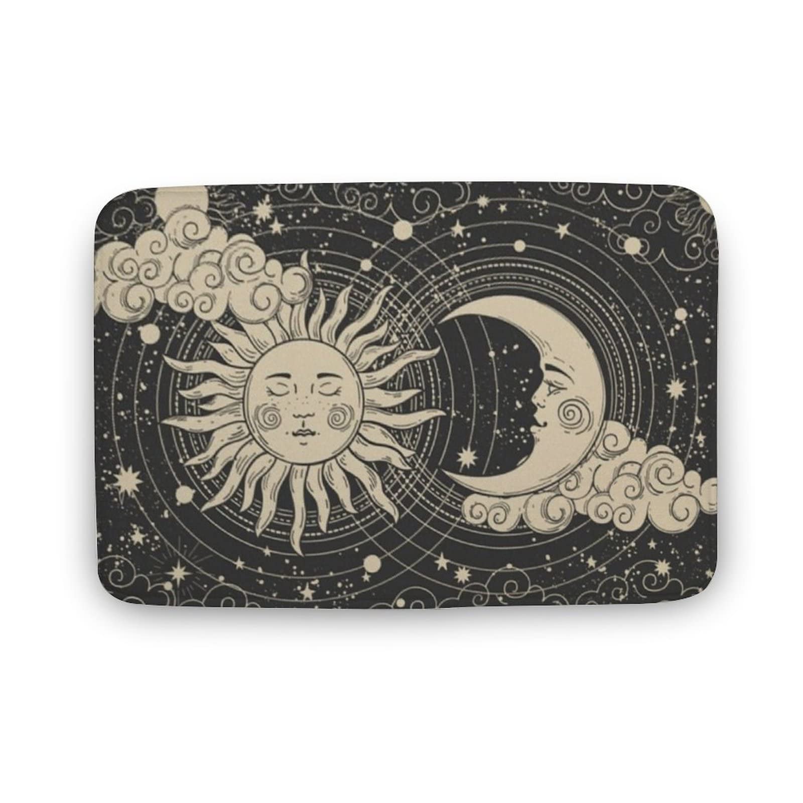 Ensound Sun and Moon Door Mat,Magical Astrology Door Mat,Stars Galaxy Space Welcome Doormat,Housewarming Gift Floor Mat,Indoor Doormat,Front Back Door Mat,Coral Velvet Rug 30X18 Inch