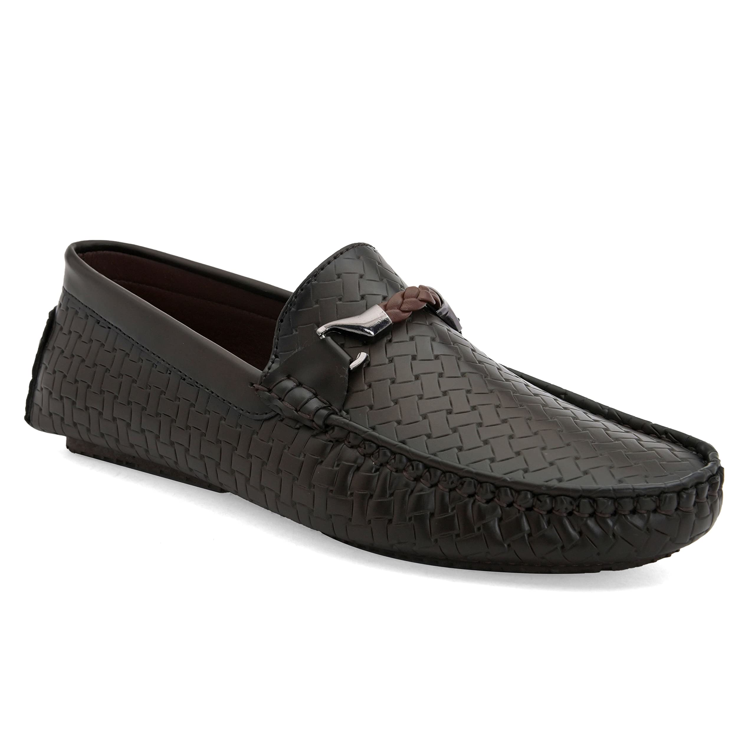 Men's Loafers Solid Textured Driving Shoes/Soft Cushion Insole Material with TPR Sole and Patterned Outsole Casual Slip-On/Elevate Your Style with Comfort Perfect for Party - 8 (Brown)-image-35