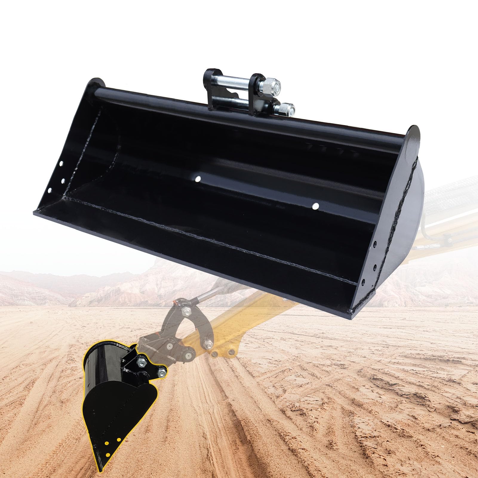 Mini Baggerlöffel, 100cm Baggerschaufel, Minibagger Anbaugeräte für Minibagger 800-1800 kg, Baggerschaufel mit Stiftschaft, Für Sandverladung, Grabenreinigung, Erdverladung