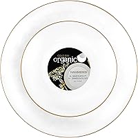 Vista 54 de PARTY BARGAINS 7" & 10" Organic Collection Hammered Appetizer and Dinner Plates Combo with Gold Rim – Transparent White, 32-Pack Disposable Plastic