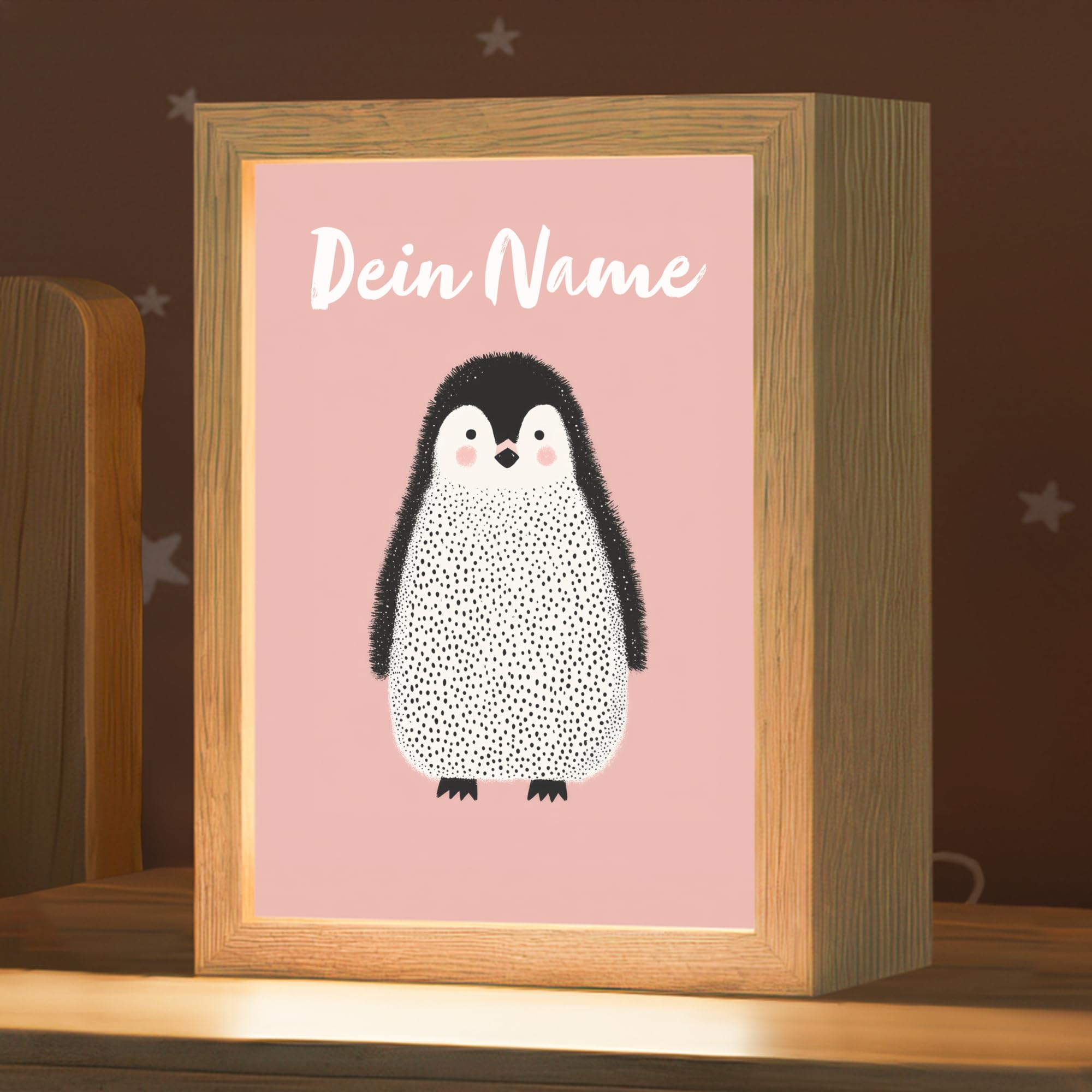 Nachtlicht Für Kinder Mit Name 15x20 cm Lampe Nachttisch Nachtlampe Kinderzimmer Personalisiert Nachttischlampe Jugendliche Pinguin - Punkte - Minimalistisch - Rosa