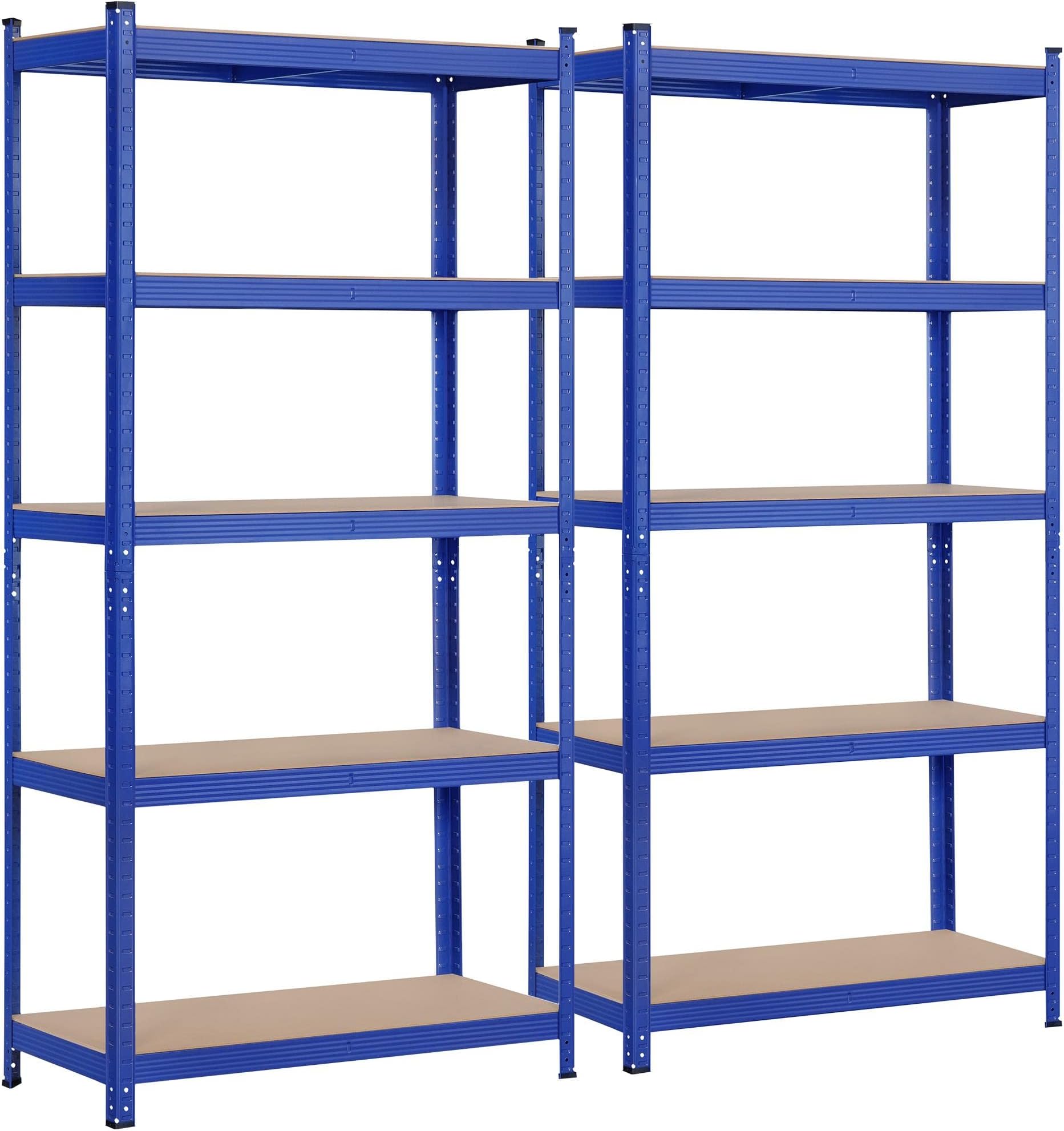 Topeakmart 5-Tier Utility Shelves, Metal Storage Shelves Garage Shelving Unit Adjustable Garage Storage Shelves Storage Racks Heavy Duty Shed Shelving- Blue, 35.5 x 16 x 71 Inch, 2PCS