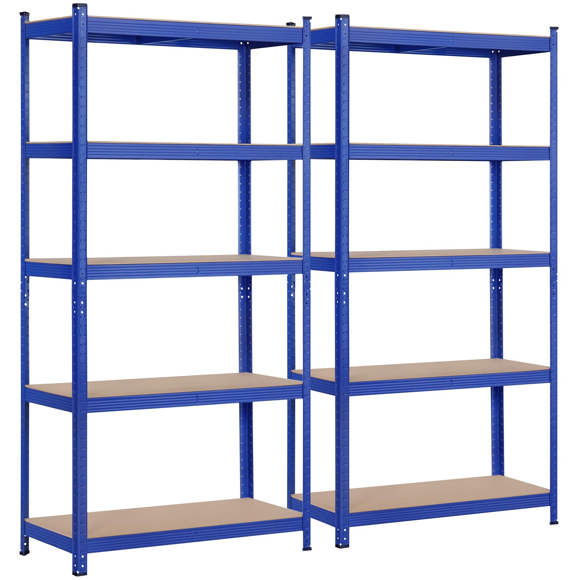Topeakmart 5-Tier Utility Shelves, Metal Storage Shelves Garage Shelving Unit Adjustable Garage Storage Shelves Storage Racks Heavy Duty Shed Shelving- Blue, 35.5 x 16 x 71 Inch, 2PCS