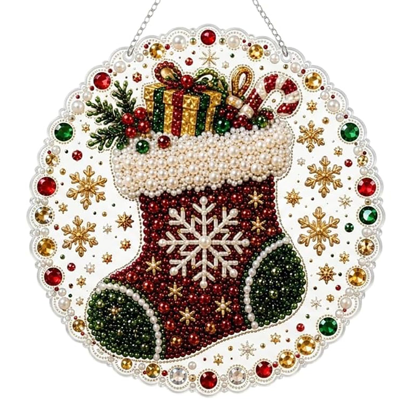 Christmas Pearl Art DIY Hanging Ornament Kit, Beginner Friendly DIY Wreath Art Set, Christmas Holiday Diamond Art Craft Set Wall Decor, Fun Craft for Adults Gift (ac)