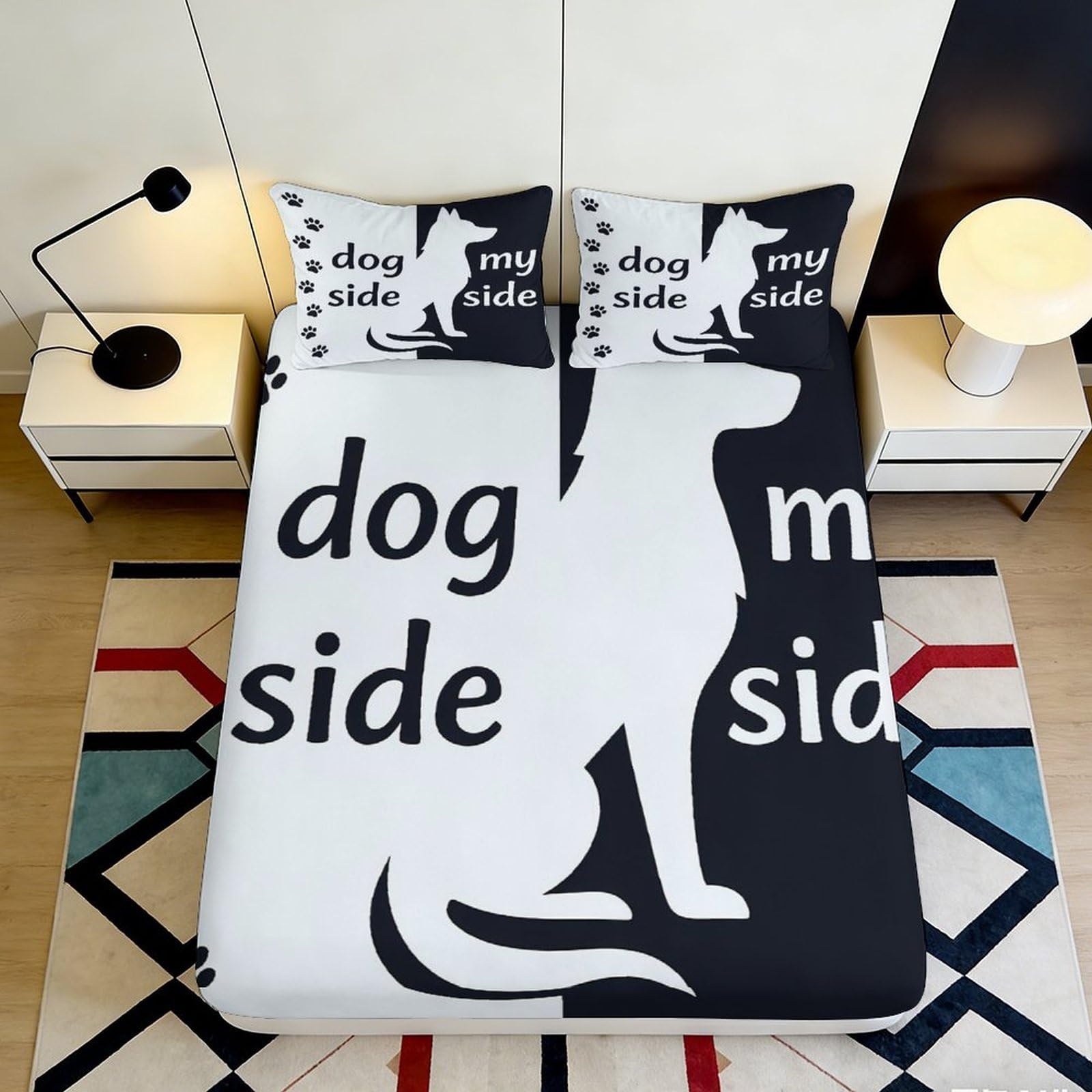 3D Printed Dog Silhouette Fitted Sheet Microfiber Soft Breathable Monochrome Bed Cover for Bedroom Dormitory Guest Room Mattress Protection Decor 140x200x25cm