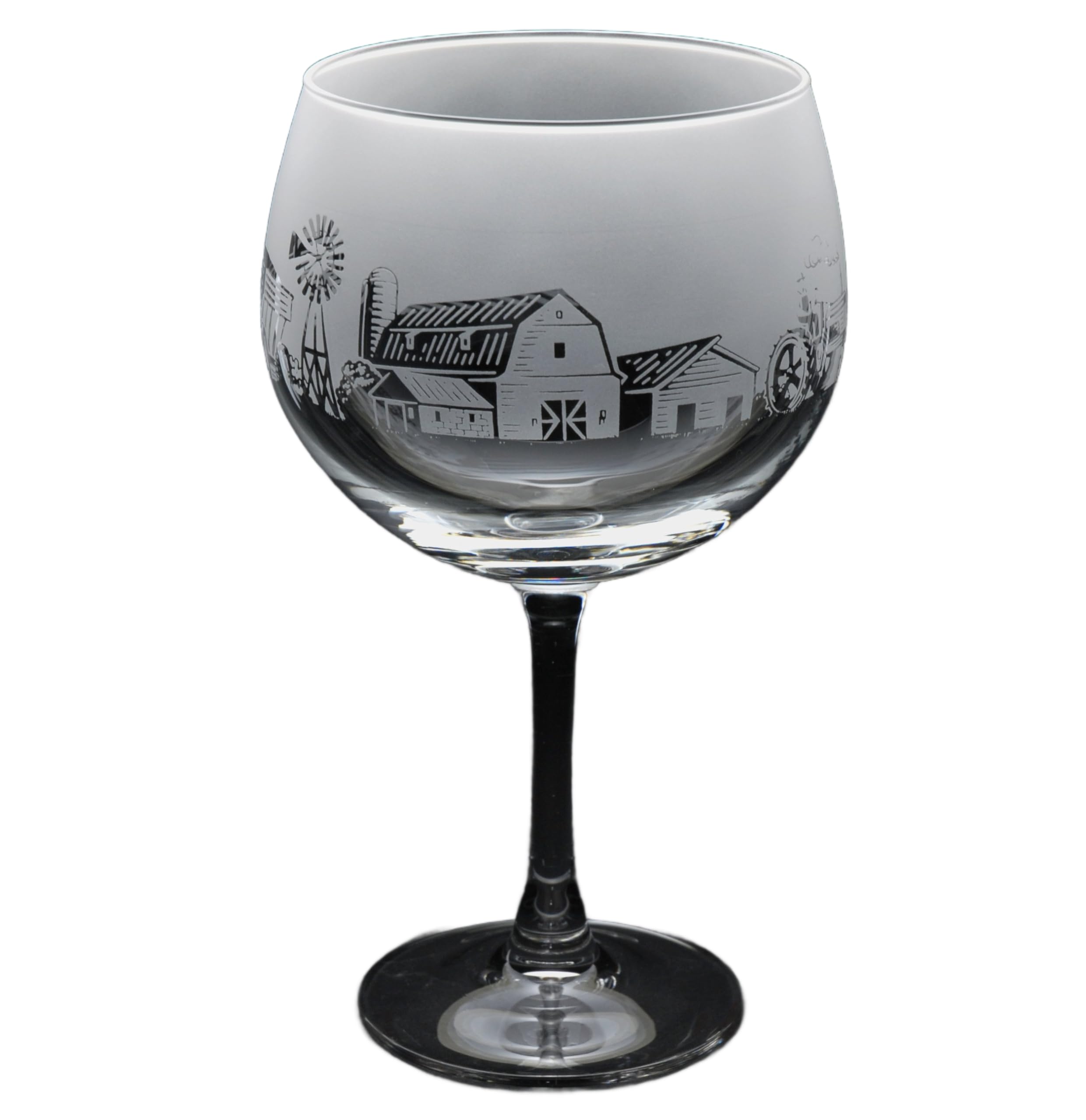 GLYPTIC Glass Art Farming Scene Hand Etched/Engraved Gin Cocktail Glass โ image 1
