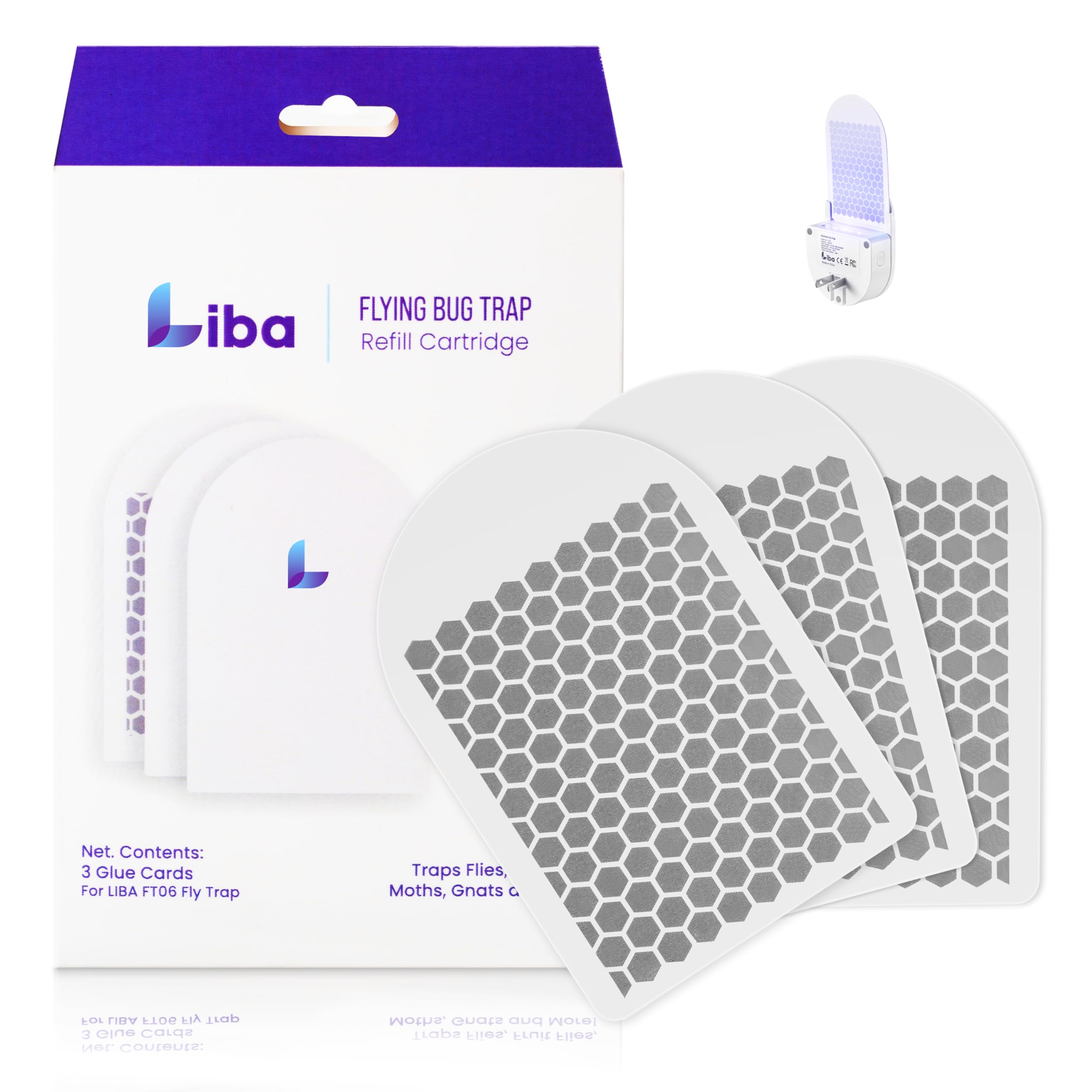 LiBa3 Pack Glue Card Refill for LiBa Flying Insect Trap, Fruit Fly Traps for Indoors, Gnat Traps for House Bug Light Trap Indoor Replacement Glue Boards