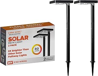 Gama Sonic Contemporary Black Square Solar Garden Light, Heavy Duty Cast Aluminum 80 Lumen with Bright White and Warm White LED Options, 26.75 in Tall for Sidewalk, Pathway, 2-Pack 117iP290080