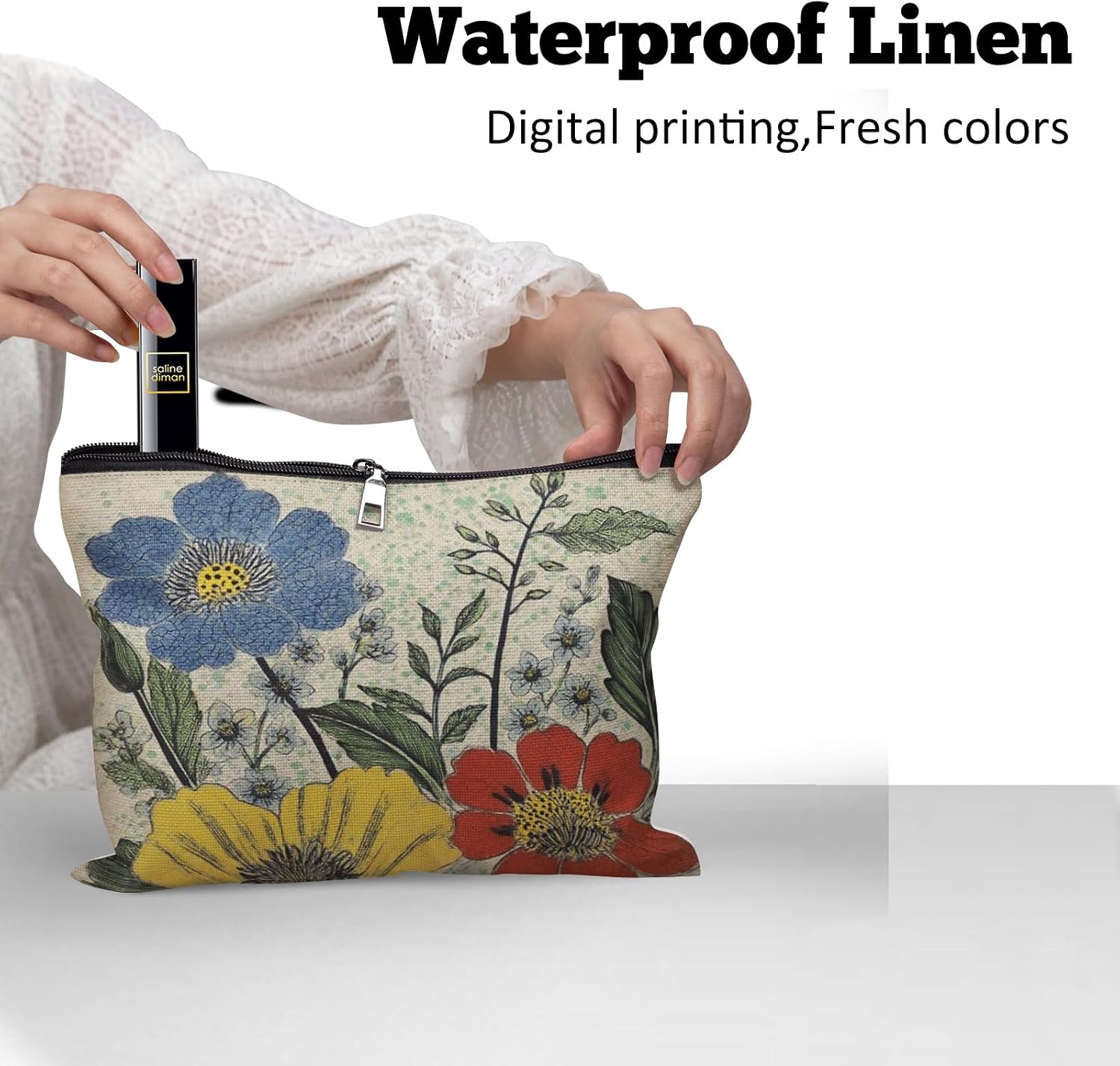 Cafl Colorful Floral Art Print Makeup Bag Travel Large Flowers Cosmetic Bag Organizer toiletry Essentials Jewelry Zipper Bag Gift For Women -10×8 inch image 4
