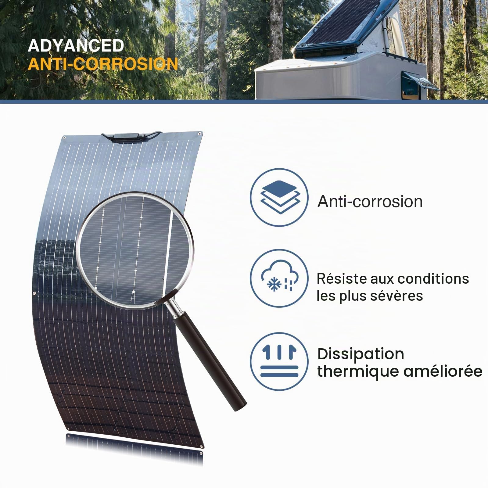 Panneau Solaire Souple XINPUGUANG Panneau Solaire Flexible 100w 12v Photovoltaïque Module Monocristallin pour Camping-car, Maison, Bateau, Jardin,Balcon(Black)