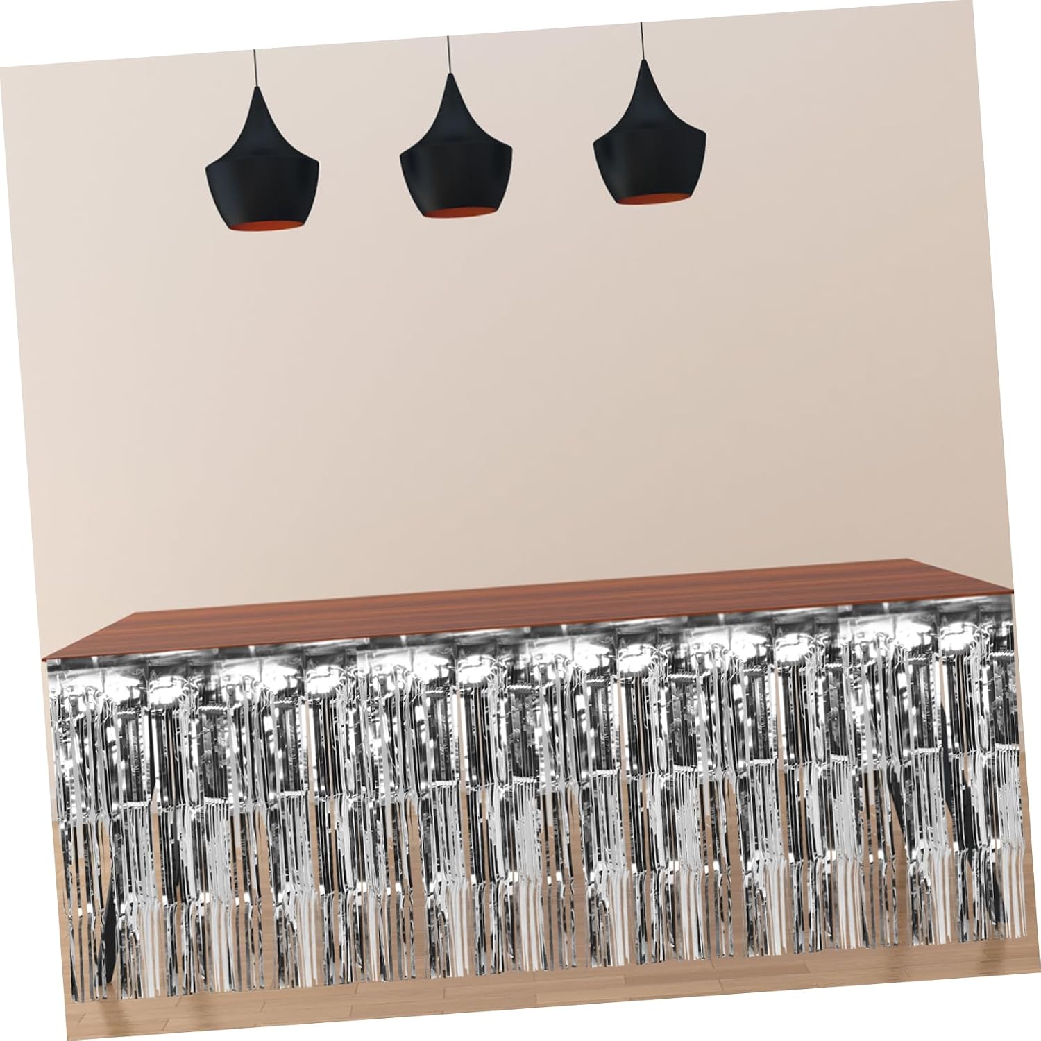 Silver Metallic Foil Fringe Table Skirt Xmas Halloween Season Party Decor