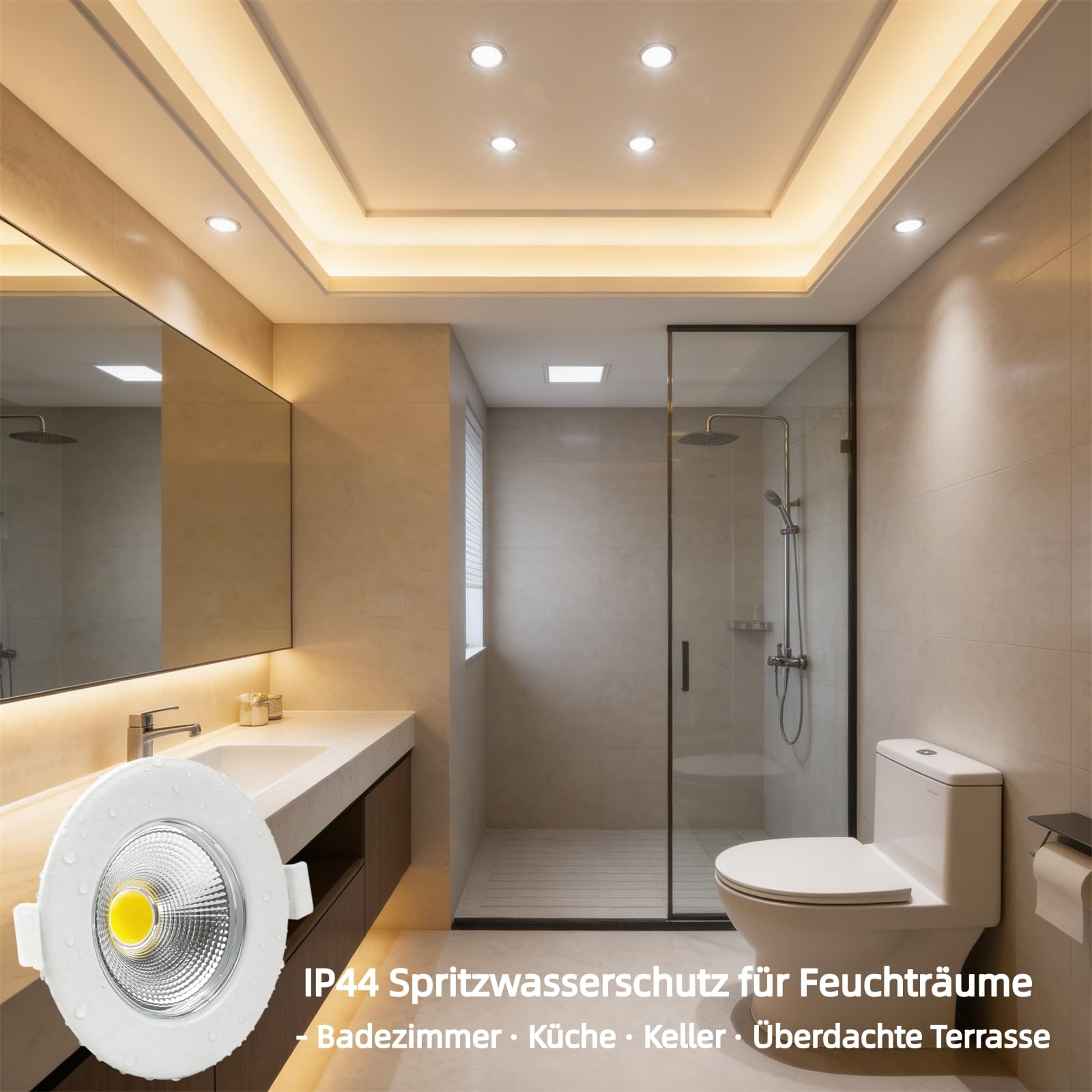 HiBay 16er Set LED Einbaustrahler 230V dimmbar IP44, 7W COB Spot Weiß, 600lm Warmweiß 3000K, Lochmaß 65-85mm, für Badezimmer Küche Wohnzimmer