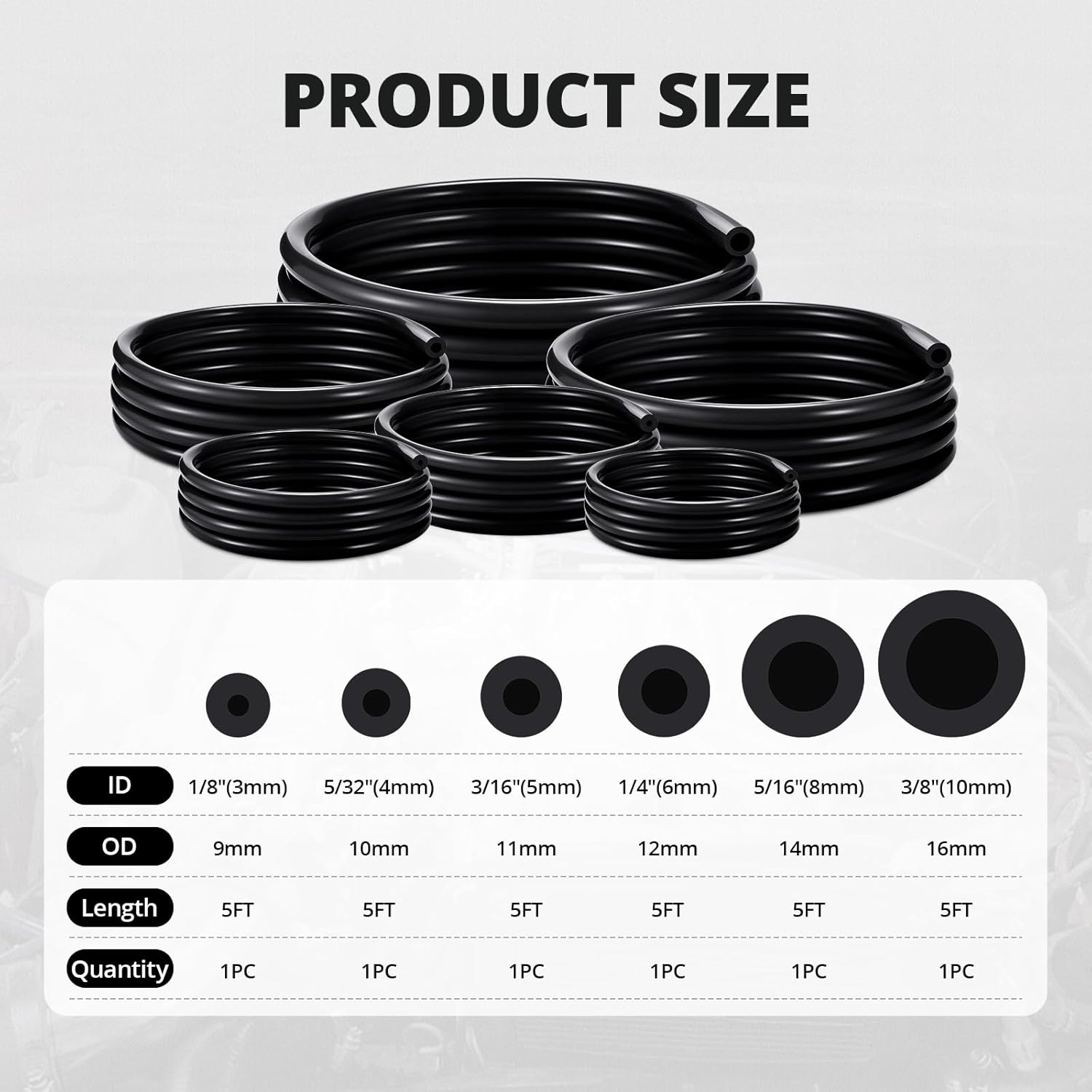 EVIL ENERGY 1/8 5/32 3/16 1/4 5/16 3/8 Silicone Vacuum Tubing Hose Line Kit 5FT 130PSI Max Pressure Black (3mm 4mm 5mm 6mm 8mm 10mm)