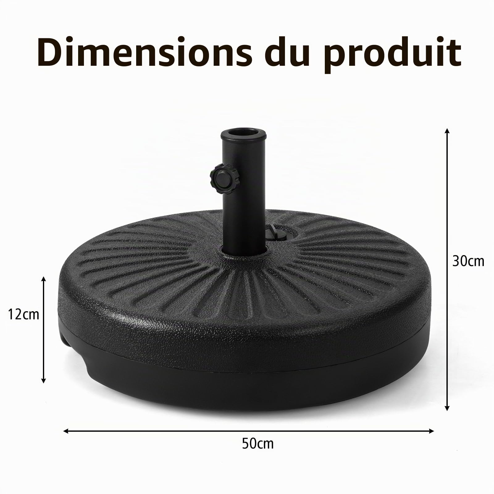 KOMFOTTEU Pied de Parasol, Remplir avec 18 L d'eau / 28 kg de Sable, Rond