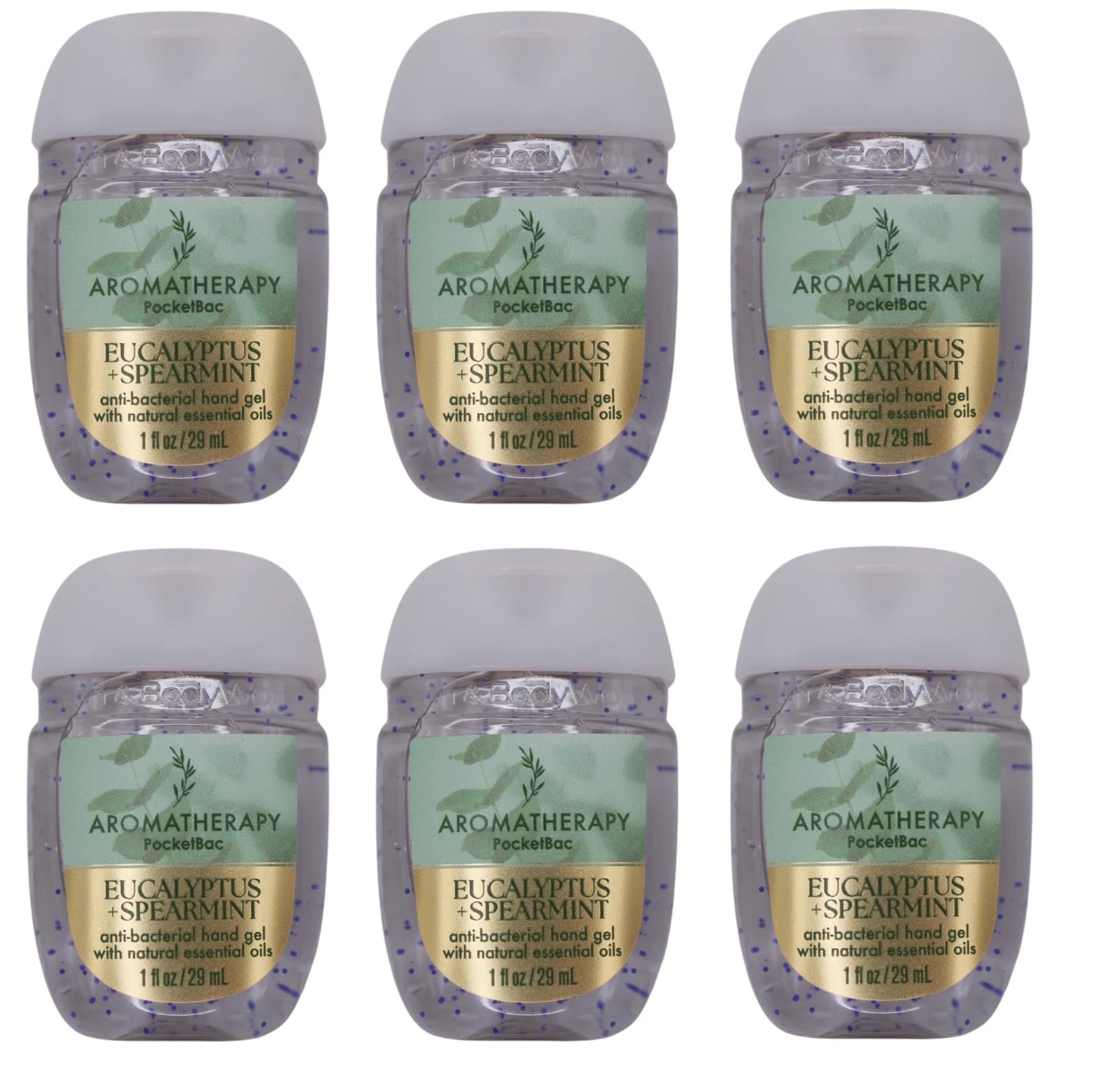 Bath and Body Works Classic and Seasonal Scents Pocketbac Hand Gel - Pack of 6-1 oz each (Eucalyptus Spearmint)