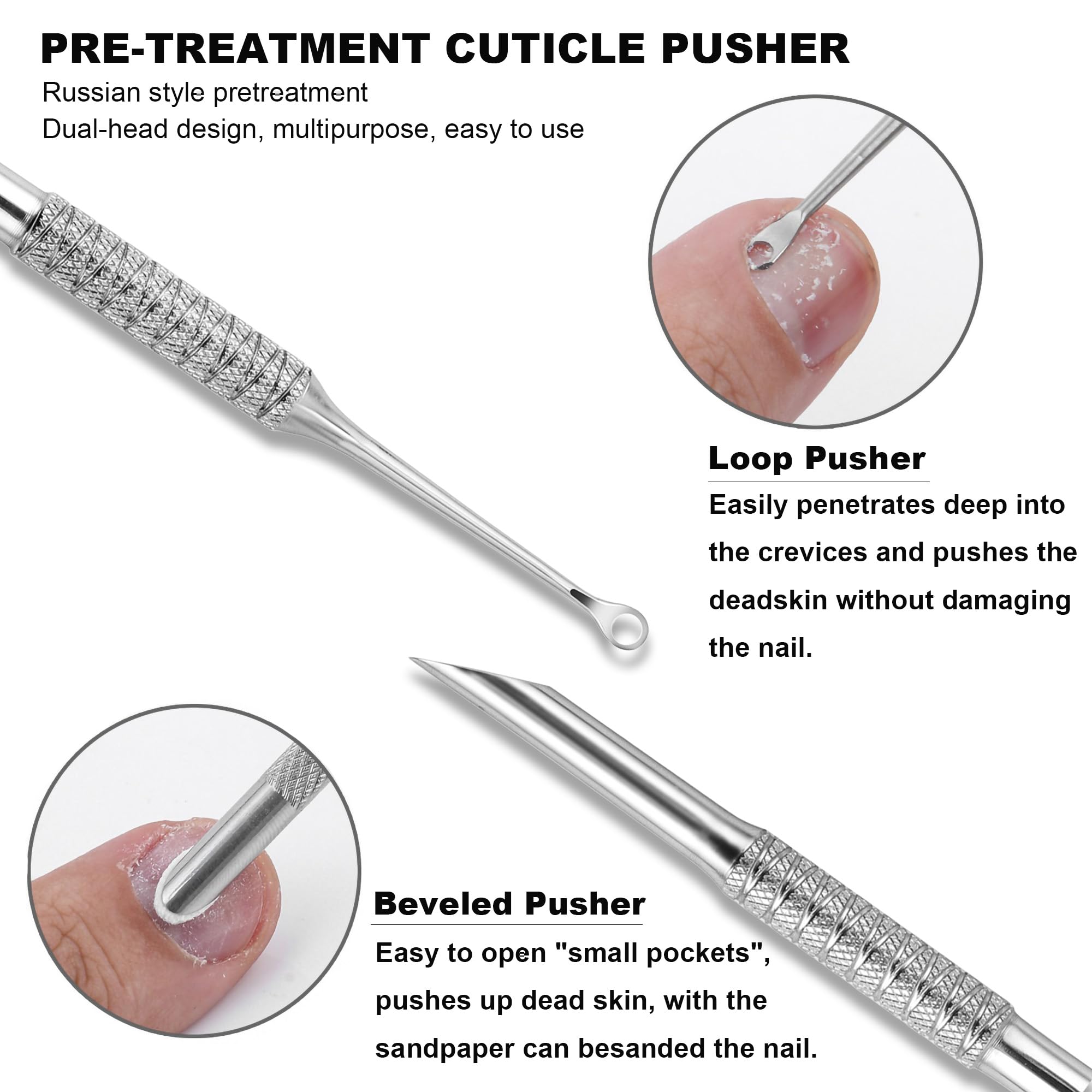Vorbehandlung Nagelhautschieber, Russian Prep Nail Pushers, Dual Ended Cuticle Remover with 100/180 Grit Sandpaper Sheets, Nail Care for Manicure Pediicure Nail Art