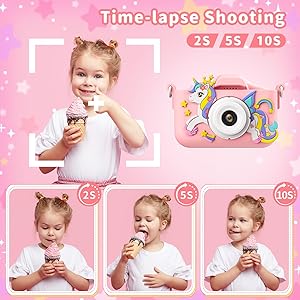 PHNIXGAM Pink Children's Digital Camera, Digital Camera for Toddlers, Boys, Girls, Mini Children's Selfie Camera Toy with 2 Inch Screen, 32 GB Card for Age 3-12 Birthday
