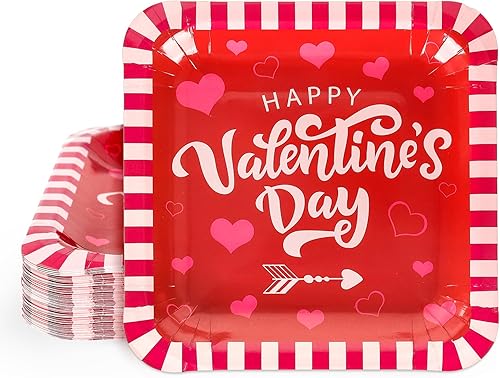 Whaline 40 platos de papel para el día de San Valentín platos desechables en forma de corazón rojo y rosa vajilla decorativa para el día de San