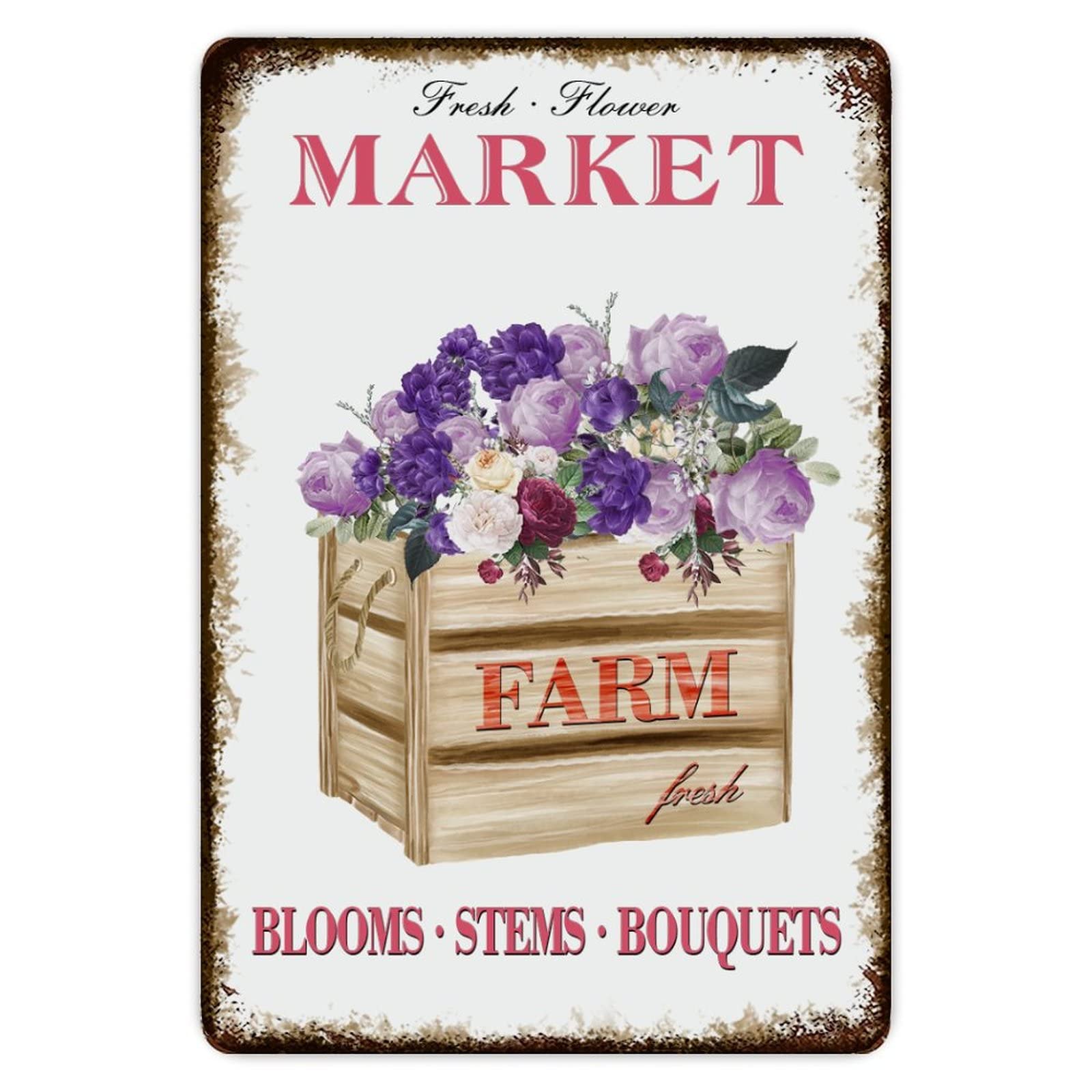 Farm Fresh Flower Market Vintage Metal Tin Sign 8x12 inch Aluminum Sign for Kitchen Bars Restaurants Cafes Pubs Wall Decor