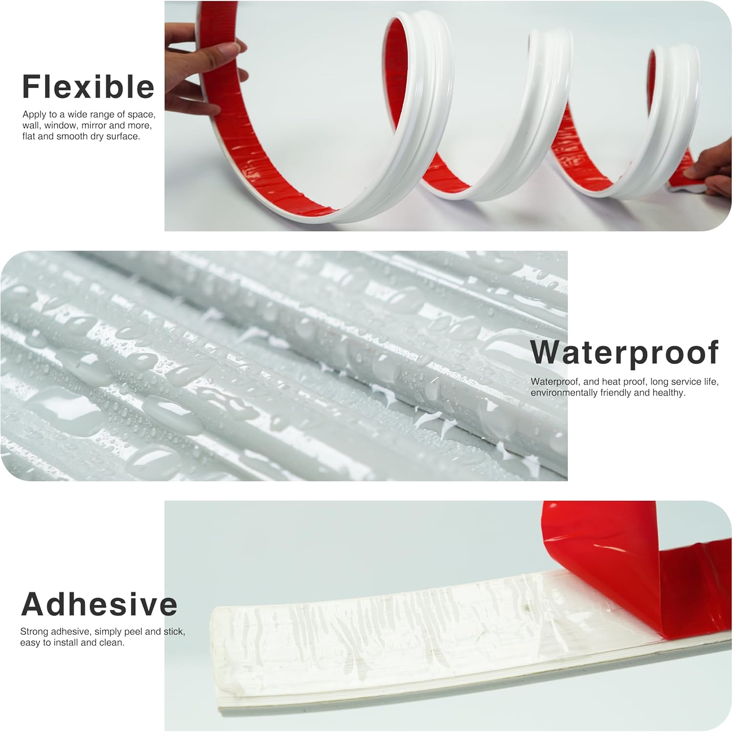 W&S Pure White Peel and Stick Flexible Chair Rail Molding Wall Trim,Self Adhesive Caulk Strip for Wall Edge/Ceiling/Door Frame/Mirror,Stick on Waterpooof Backsplash Tile Trimming(16.4 Feet)