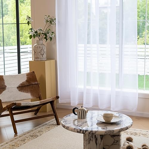 Miniatura 4 de MYSTIC-HOME Cortinas traslúcidas de 84 pulgadas de largo, 2 paneles de cortinas traslúcidas blancas para dormitorio y sala de estar, cortinas para