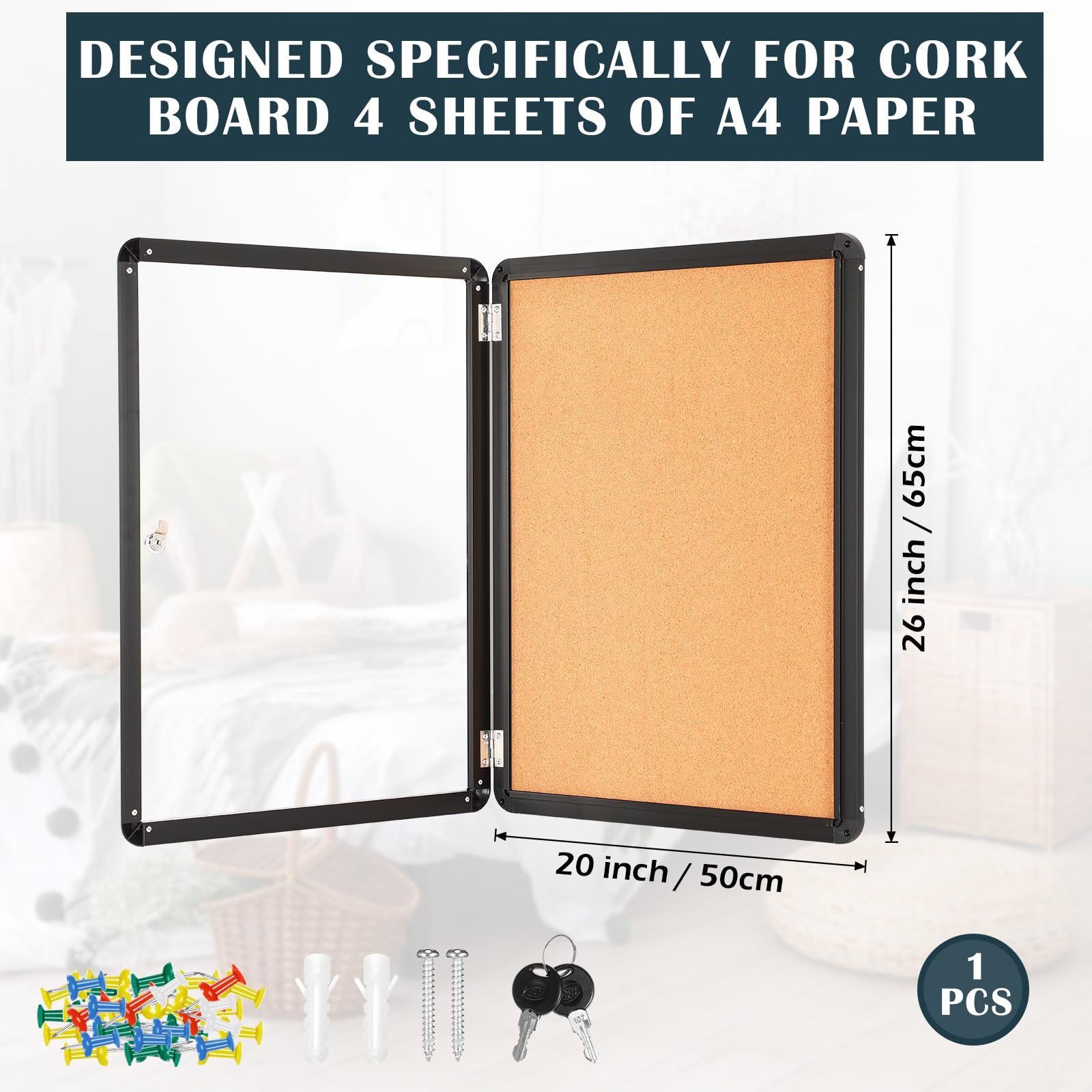 Amazon | Suzile 封入掲示板 20 x 26インチ ロック可能 掲示板 アルミ