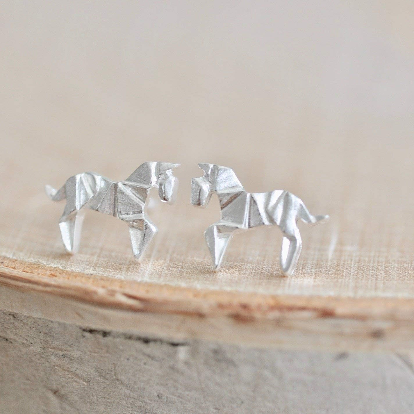 Origami Horse Earrings in Sterling Silver 925