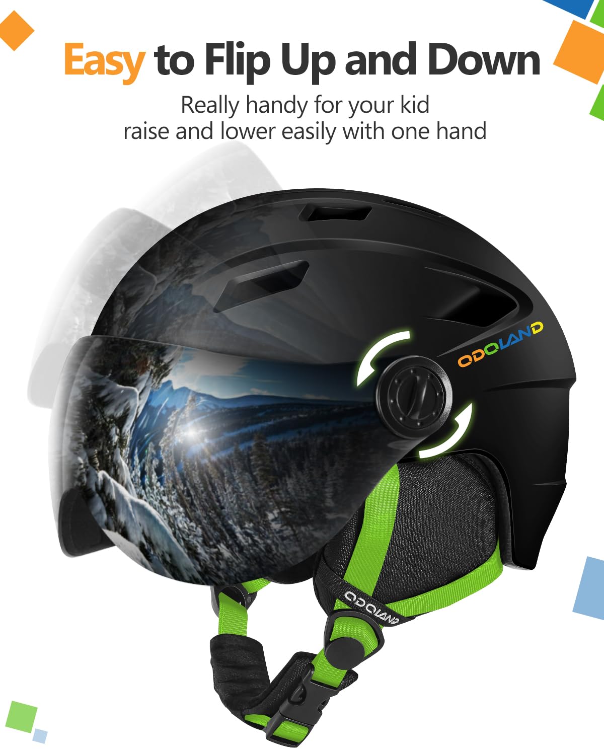 Odoland Casco de Esquí con Gafas de Visera Ajustable para Niños y Niñas de 3-12 Años