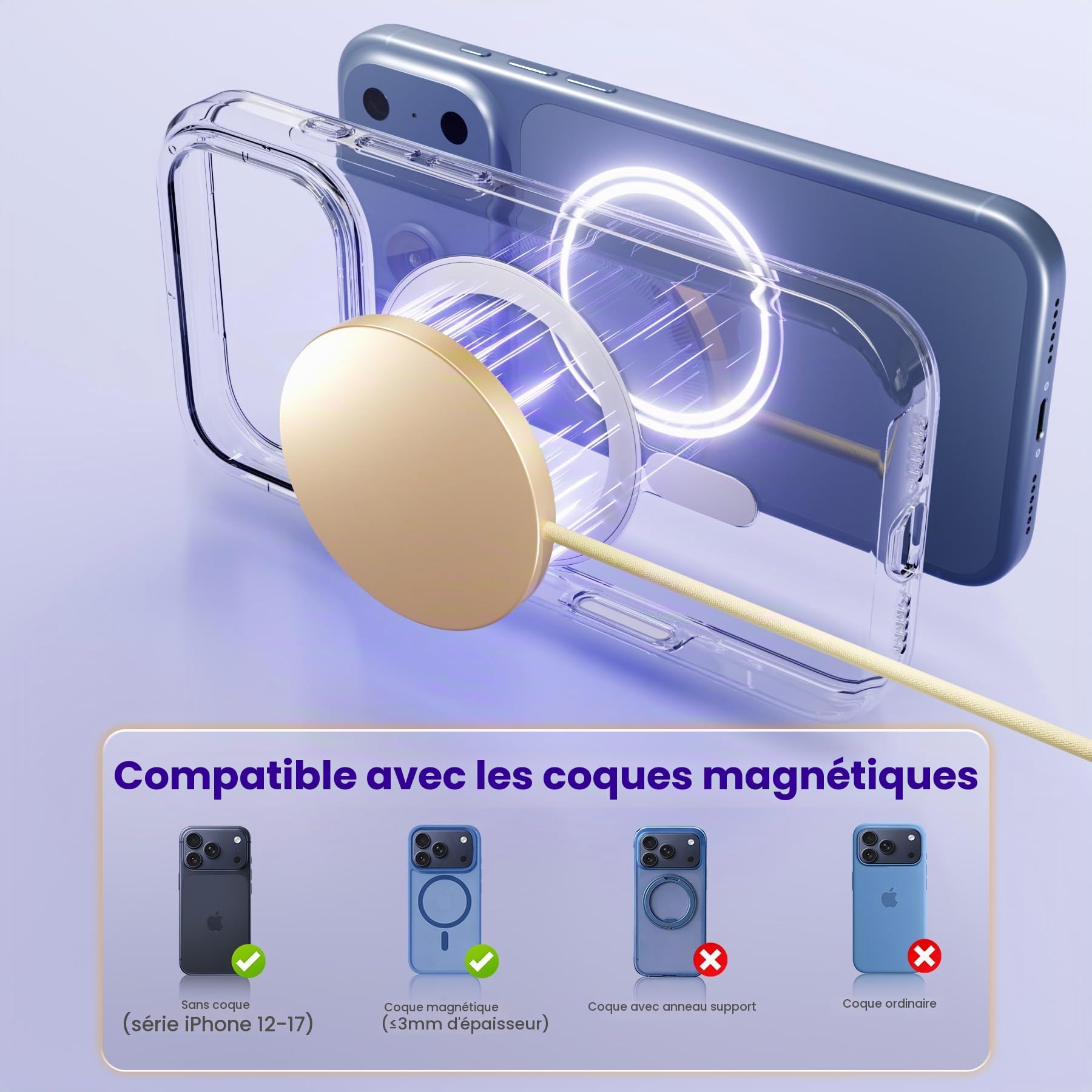 Qi2 Chargeurs Magnétiques sans Fil 15W, Lot de 3, Jaune Citron
