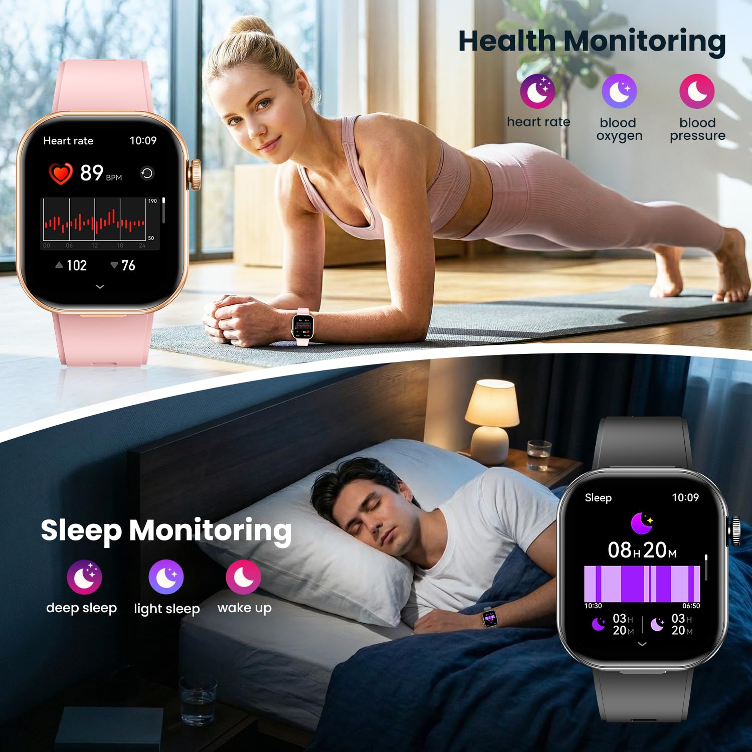Montre Connectée avec Écouteurs Sports Smartwatch: Repondre Appel Sommeil Fréquence Cardiaque SpO2 Cardio Étanche Fitness Tracker 2.02" HD Écran Écouteurs et Montre 2 en 1 Homme Femme pour Android iOS