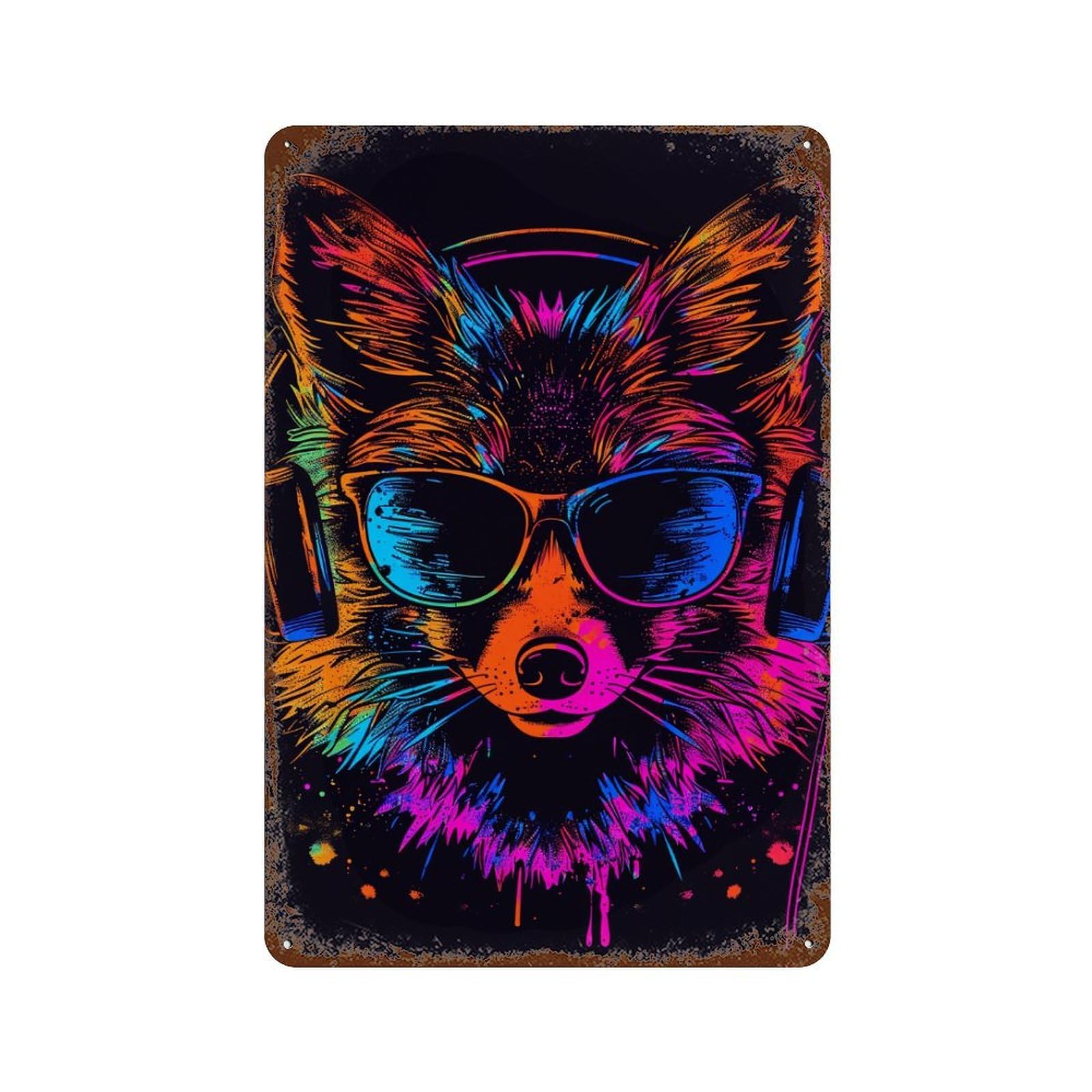 Rust Effect Neon Animal Art Print Retro Metal Sign 11.8"x7.9", Novelty Wall Decor for Bistro, Counter And Cafe Decor