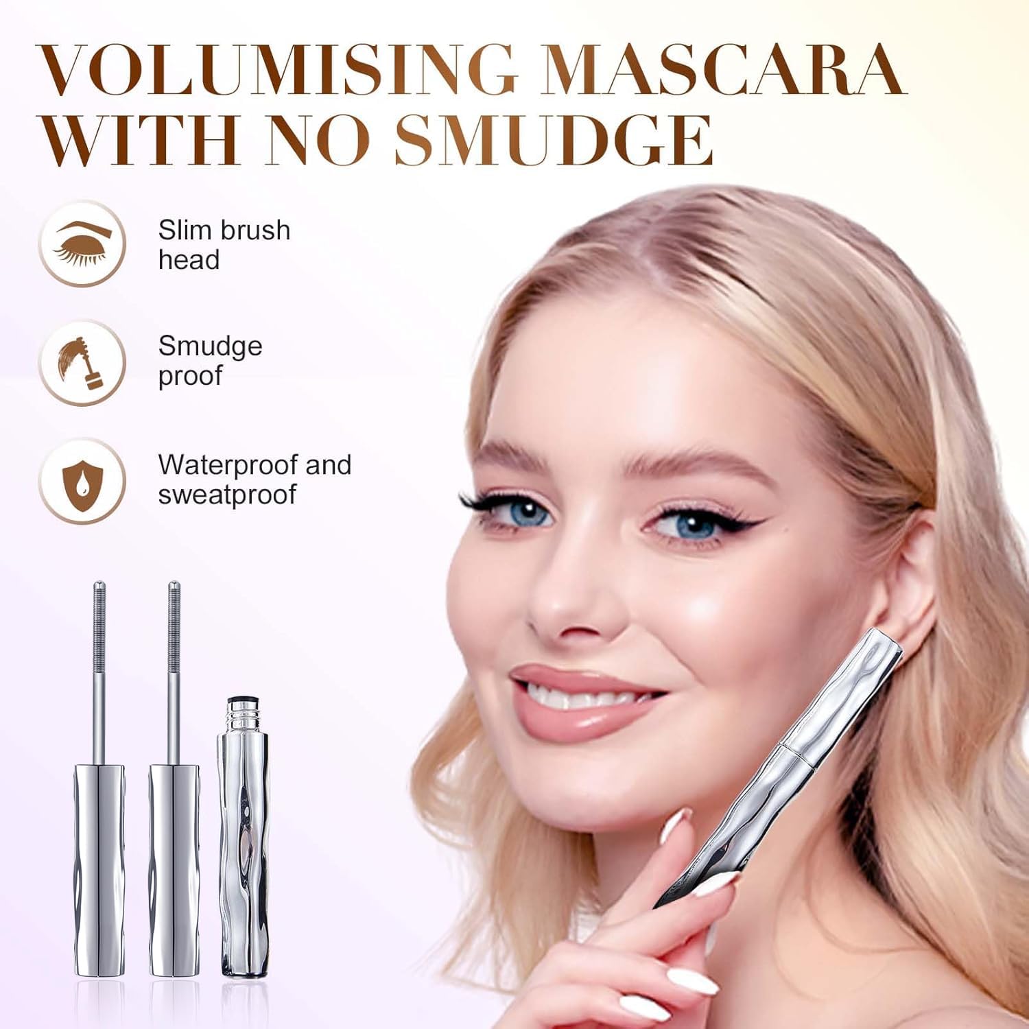Iron Eye Mascara,Waschbare Metal Wand Mascara - Schwarz Wimperntusche 3D Super Curling,Lang anhaltendes Volumen & klumpenfrei mit wischfesten Pigmenten-(2Pack)