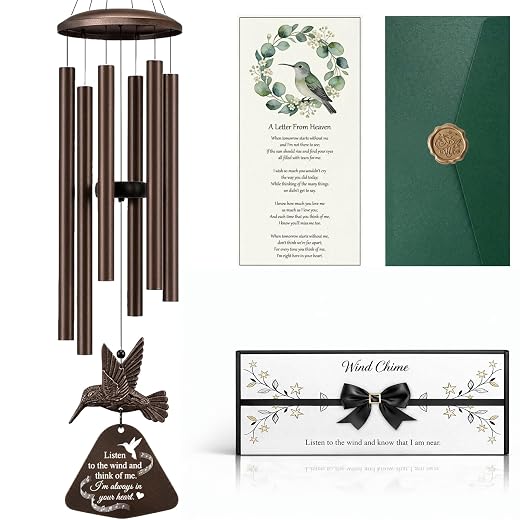 36" Memorial Wind Chimes for Outside, Sympathy Gift for Loss of Loved One, Hummingbird Wind Chime for Mom Dad, Bereavement Remembrance Funeral Condolence Gift