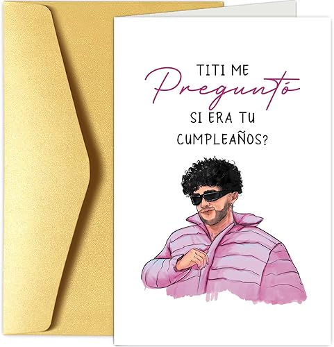 Chenive Tarjeta de cumpleaños de Bad Bunny para amigos tarjeta de feliz cumpleaños para él y ella tarjeta de conejo malo en español feliz cumpleaños