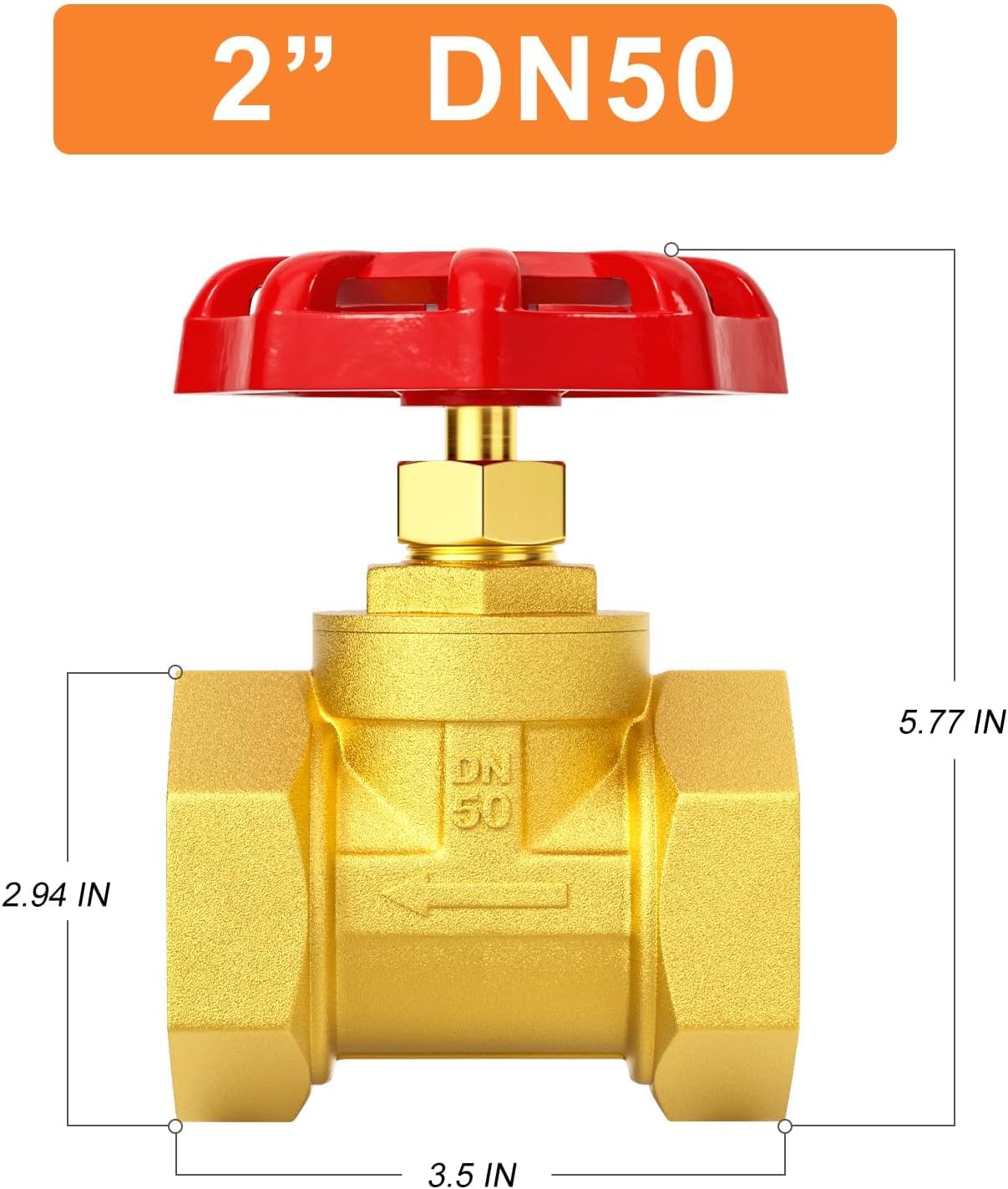 GASHER Brass industrial Globe Valve, DN50 2" Female with Wheel Handle, Heavy Duty Globe Valve Tool For Water, Oil, Gas 1Pc