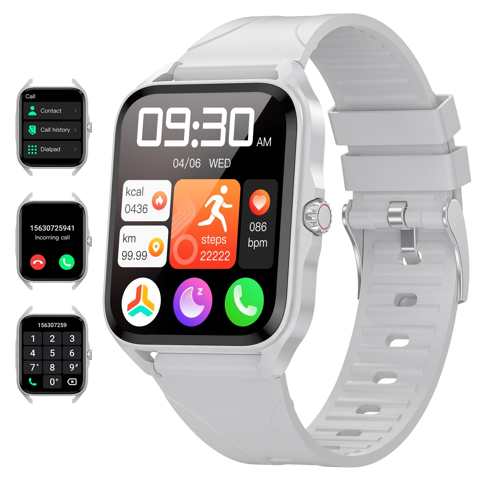 Smart Watch for Men Women - Make/Answer Calls, Text Notifications, 1.83'' HD Full Touch Screen Fitness Tracker with Voice Assistant/Heart Rate/BP/Sleep Monitor, Smartwatch for iOS/Android Grey