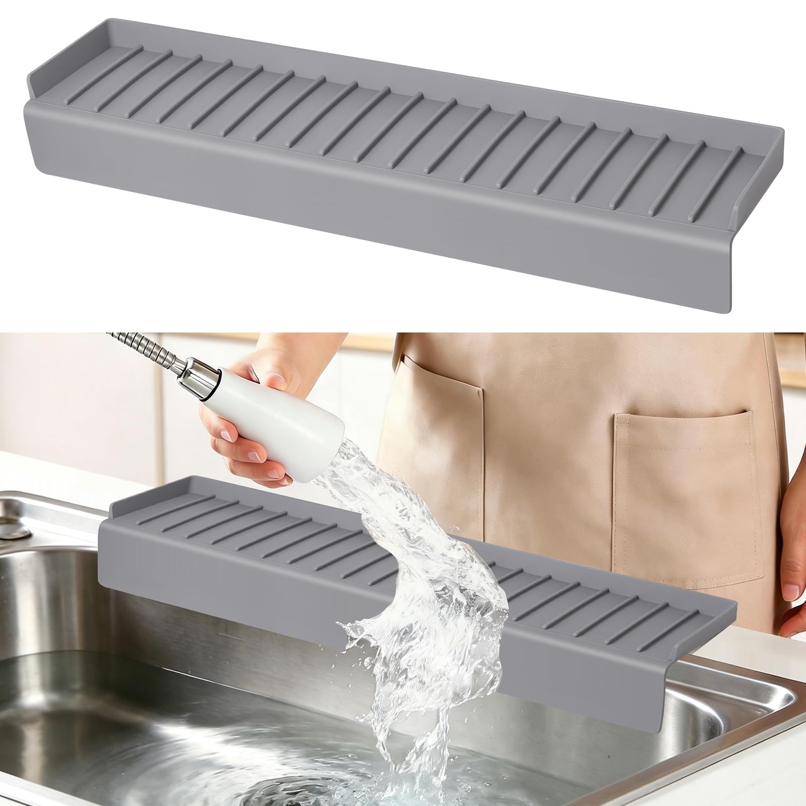 Sink Edge Protector with Suction Cup, 14" 20" 24" 30", Silicone Sink Splash Guard for Kitchen & Bathroom, Protect Countertop from Scratches, Stains, for Stainless Steel Granite Quartz