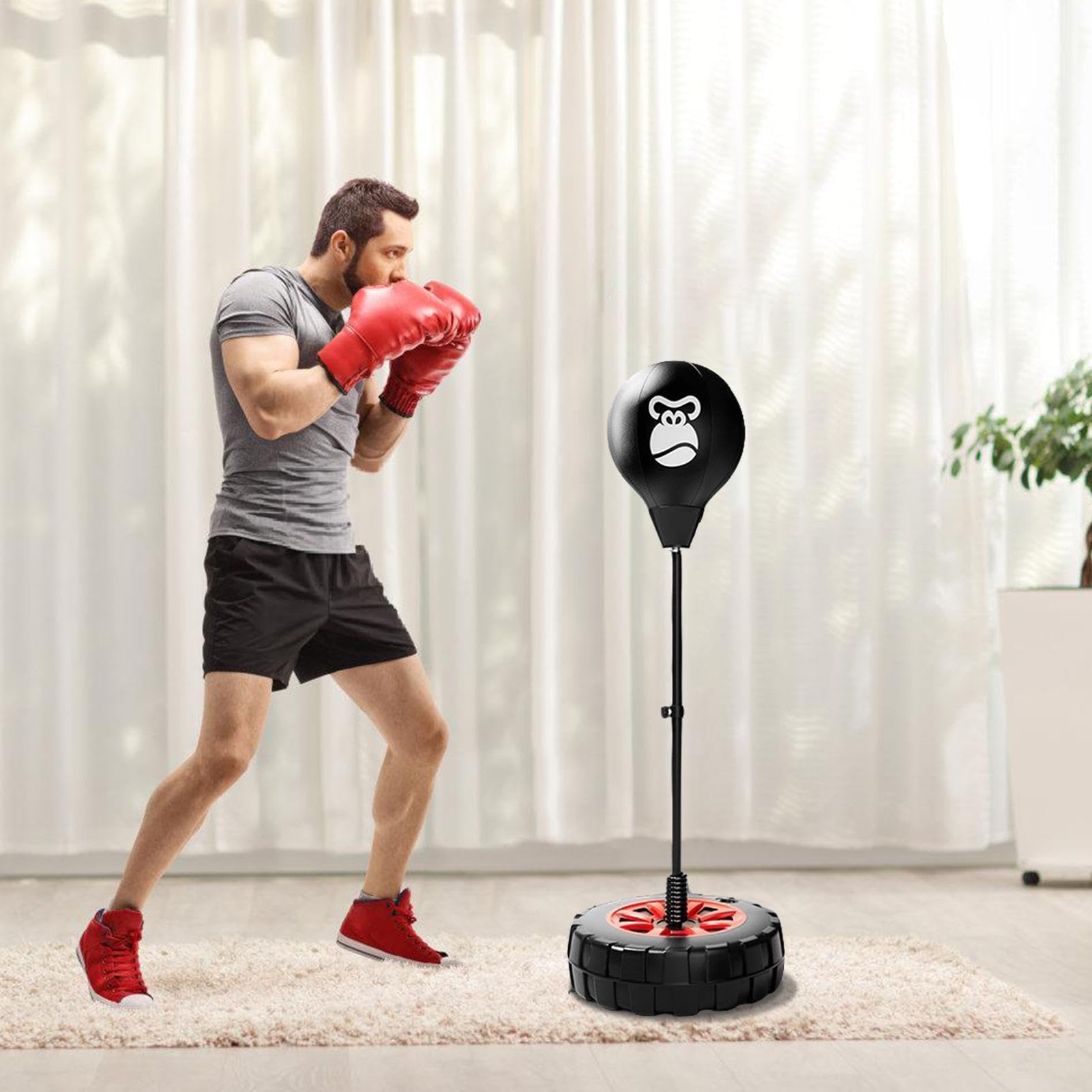 Standing Speed Bag, Height Adjustable Speed Bag, Punching Bag with Base | Flessibile Height Boxing Bag, Boxing Exercise Bag, Speed Bag with Gloves, Adjustable Height Speed Bag for Fitness