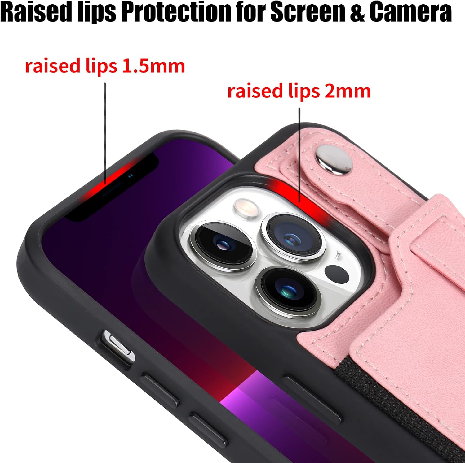 TOOVREN Wallet Case for iPhone 13 Pro Wallet Case with Card Holder Kickstand Detachable Strap, Phone Protective Back Cover for iPhone 13 Pro 6.1" Girl (Pink) - Image 7