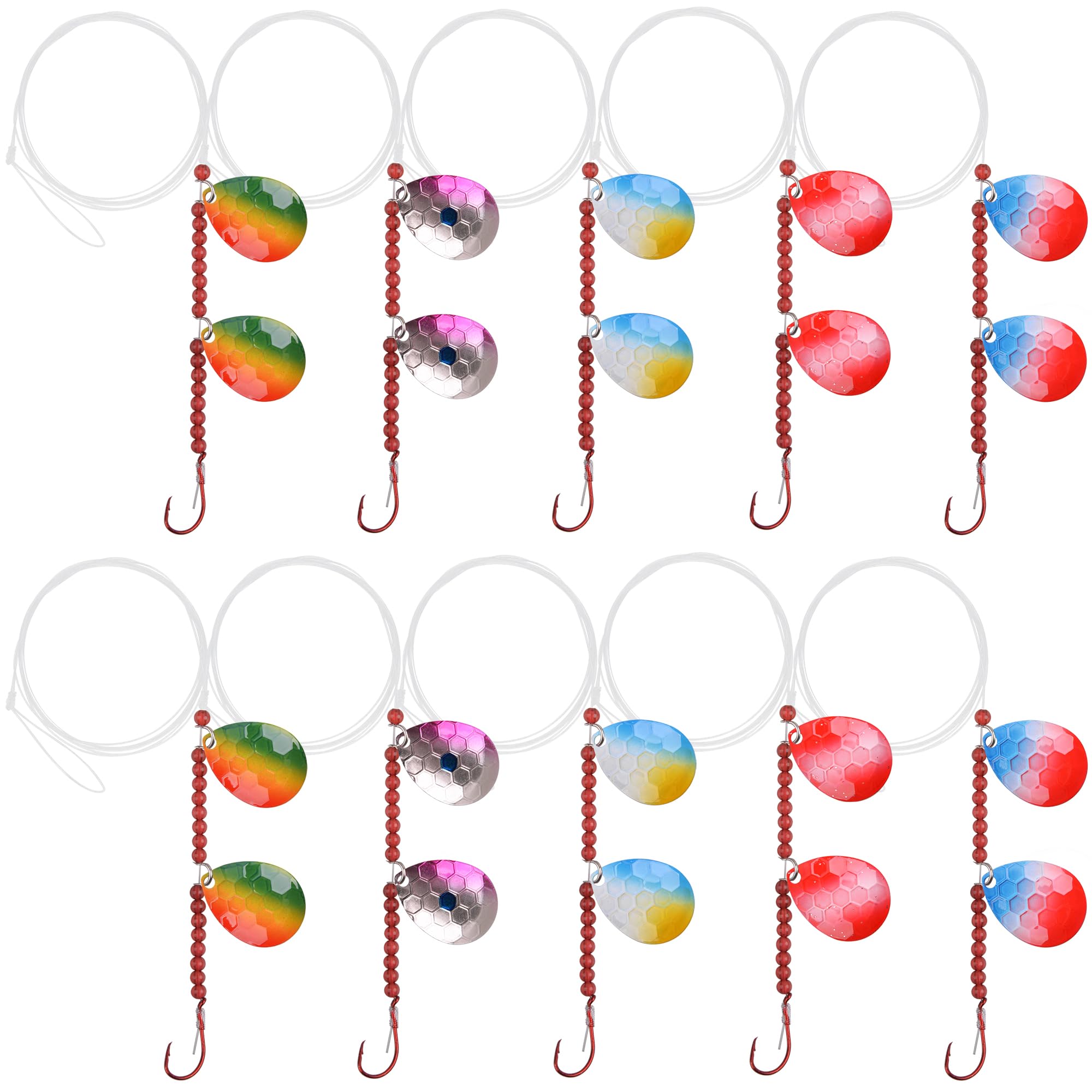 Walleye Spinner Rig,Fishing Lure Rig Crawler Harness Spinner Walleye Rig Kit Live Bait Rig with Colorado Blade Octopus Hooks for Walleye Trout Salmon Saltwater Freshwater (Mix 5 Color - 10pcs)