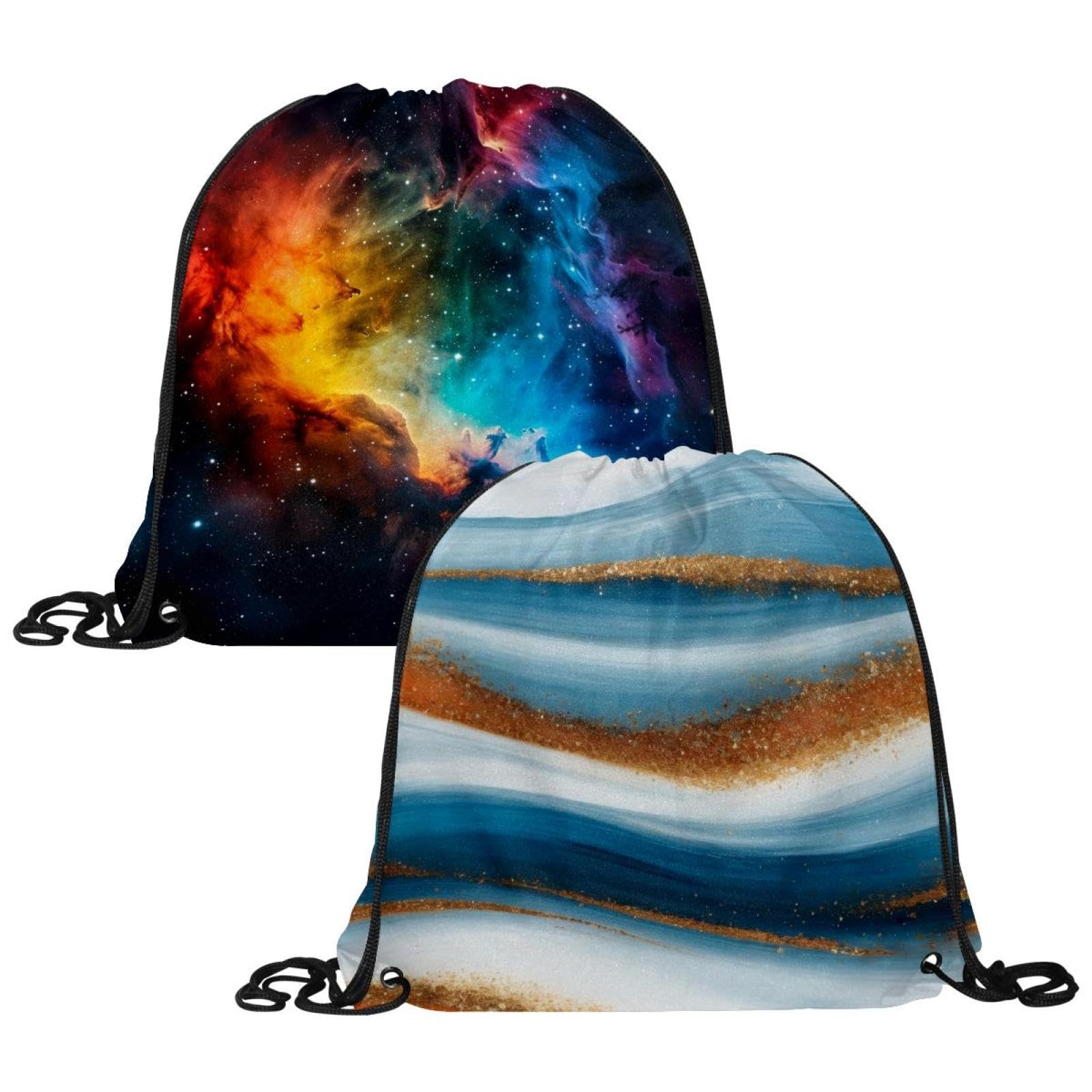 Luoweisi 2 Pcs Drawstring Bags, Marble Swim PE Bags Drawstring Gym Bag for Kids Adults String Swimming Sports Backpack for School Sports Swimming Gym Travel