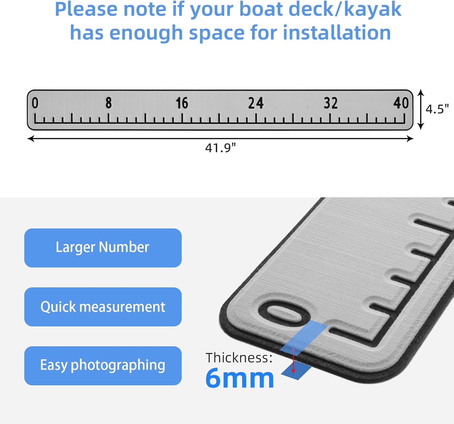 Fish Ruler for Boat 40in EVA Foam Fish Measuring Ruler with Self-Adhesive Backing for Fishing Kayaks Accessories, Waterproof Fish Measurement Sticker Tool for Fish Boat 40"