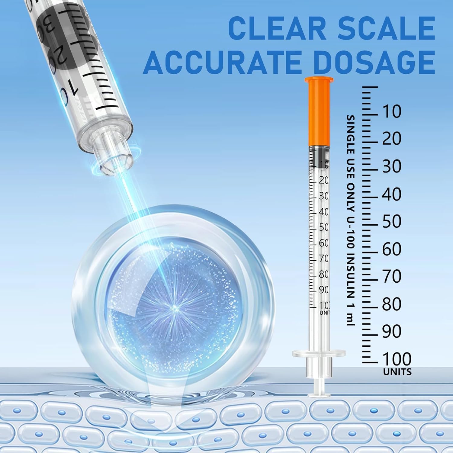 Insulin Syring, 1cc 31G 5/16" (8mm) seringe insulina, Individually Packed, Smooth & Comfortable, Pack of 100