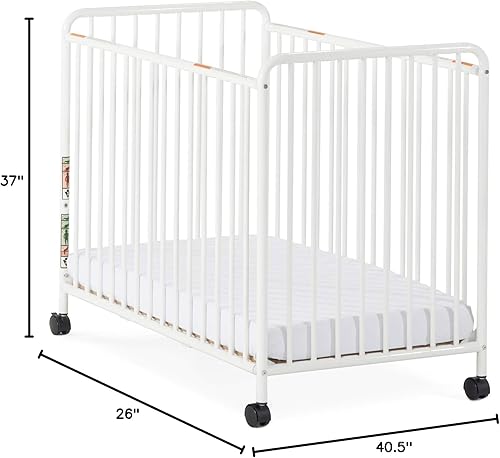 Miniatura 6 de Child Craft Siesta Cuna portátil compacta de metal no plegable con colchón de cuna de 2 pulgadas y ruedas de bloqueo, construcción de metal
