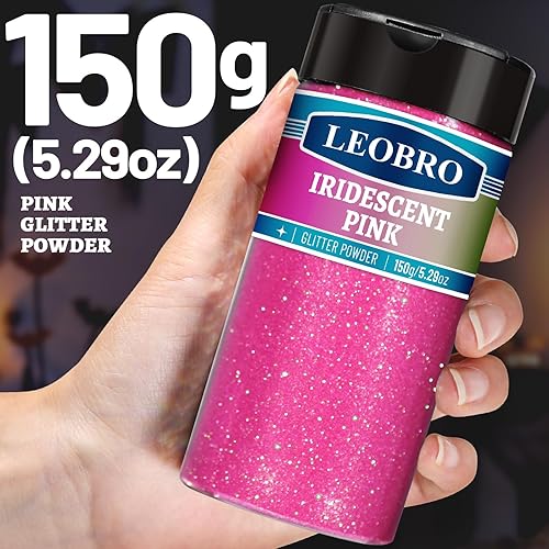 Miniatura 2 de LEOBRO Purpurina rosa, purpurina, 5.29 onzas, purpurina fina rosa intensa, purpurina iridiscente para manualidades, purpurina corporal con purpurina