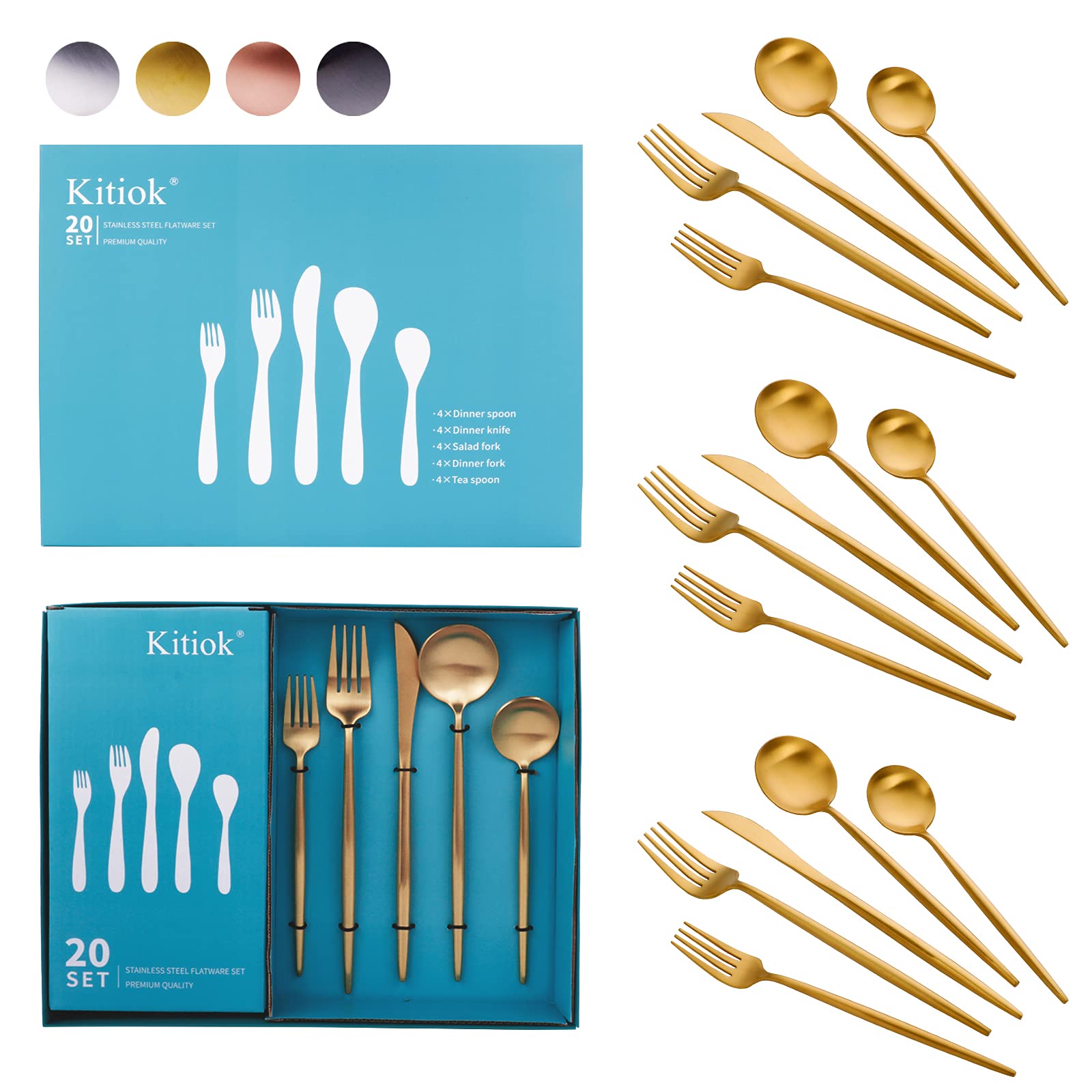 Kitiok 20Piece Stainless Steel Satin Luxury Cutlery Silverware Set