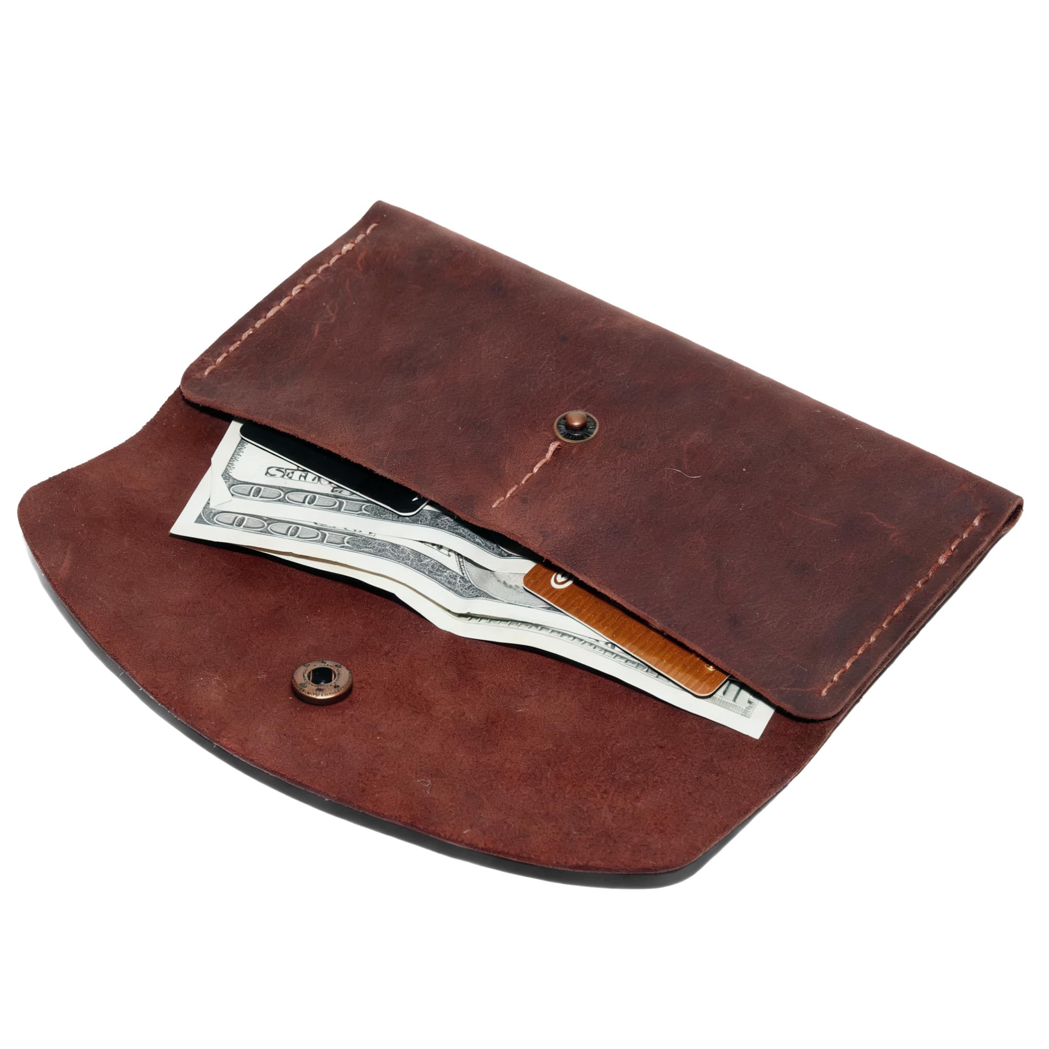 Sponsored Ad - Handmade Crazy Horse Genuine Leather Envelope Wallet, Card Holder with 2 Card Slots Vintage Slim Hand-Stitched Wallet